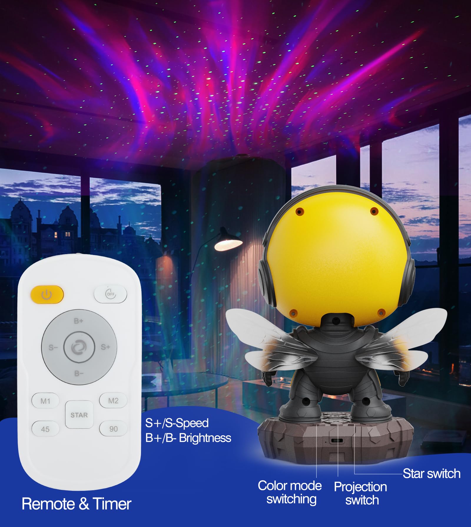 Zganva Astronaut Galaxy Projector,Astronaut Star Bee Projector,Nebula Ceiling Led Night Light For Kids With Timer Remote,Adjustable Flowing Light Starry Projector For Bedroom,Room Decor