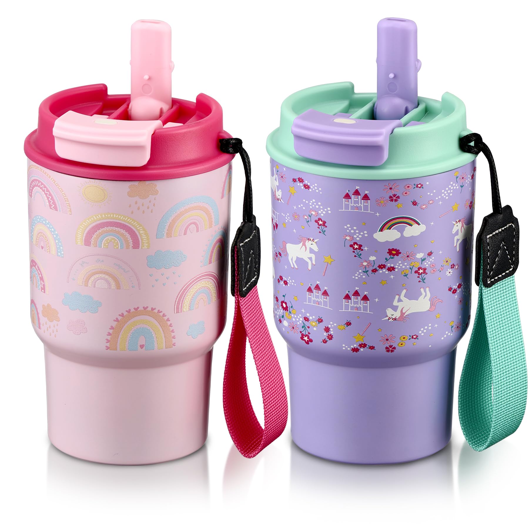 13.5Oz Kids Insulated Tumbler With Straw,2 Pack Kids Insulated Water Bottle Stainless Steel Double