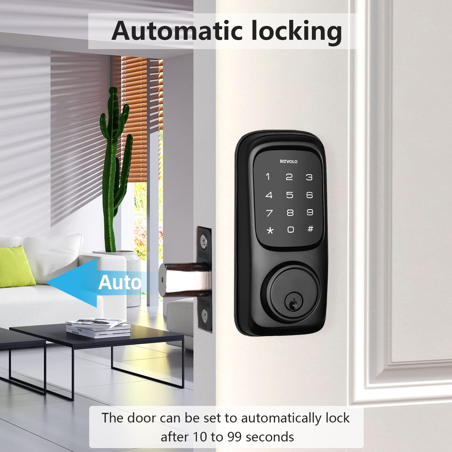 Revolo Keyless Entry Door Lock With Touchscreen Keypads, Electronic Keypad Deadbolt For Front Door, Ansi Grade 2 , All-Metal Construction, Auto Lock, Easy To Install, Matte Black