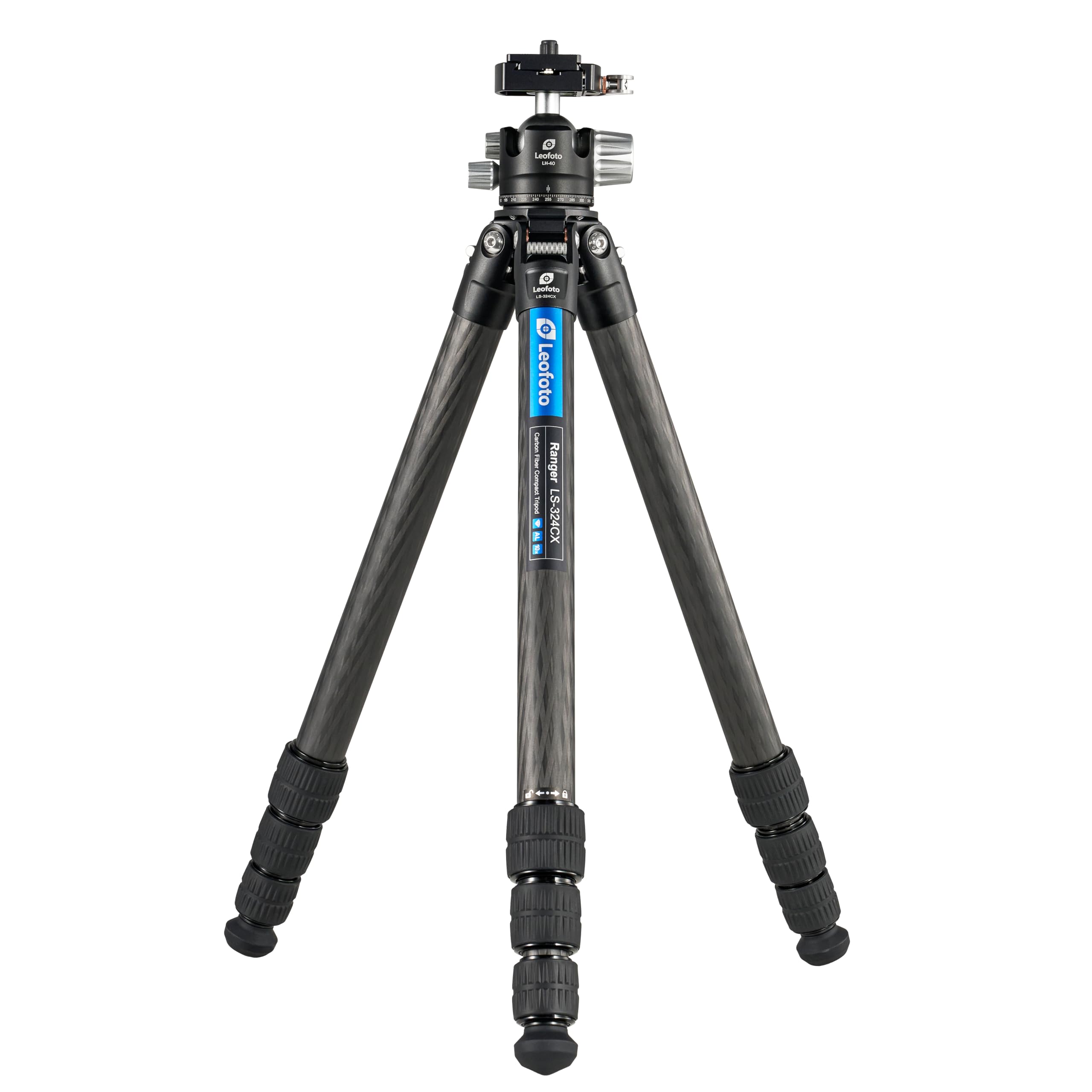 Leofoto Ls-324Cx+Lh-40Lr Travel Tripod, Ranger Series, Carbon Fiber, 4 Leg Sections, Lightweight, Ball Head Set