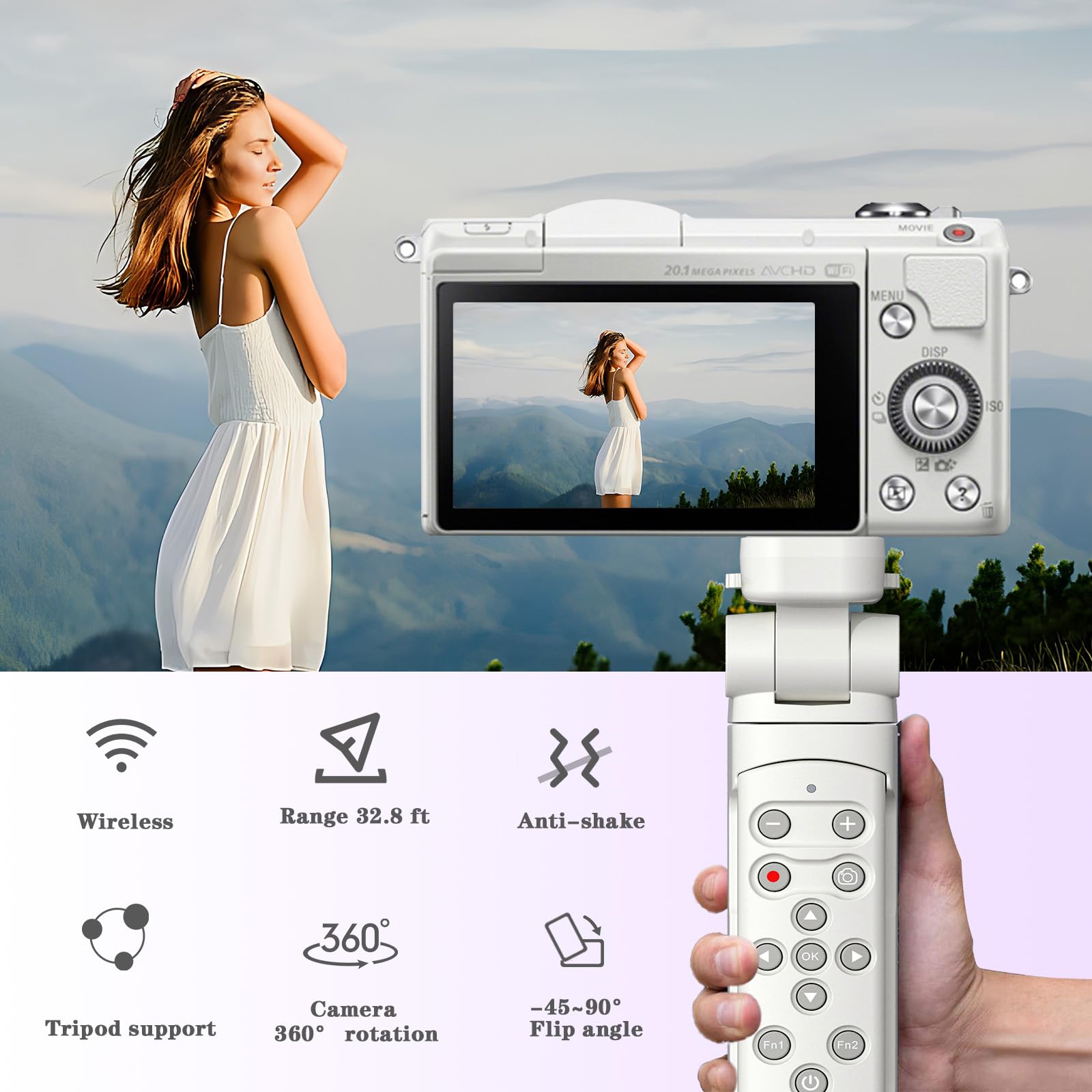 Aodelan Shooting Grip With Shutter Release, Wireless Camera Remote Control Handle Mini Tripod For Nikon Z Fc Coolpix P1000 P950 B600 A1000 Z50 (For Nikon)