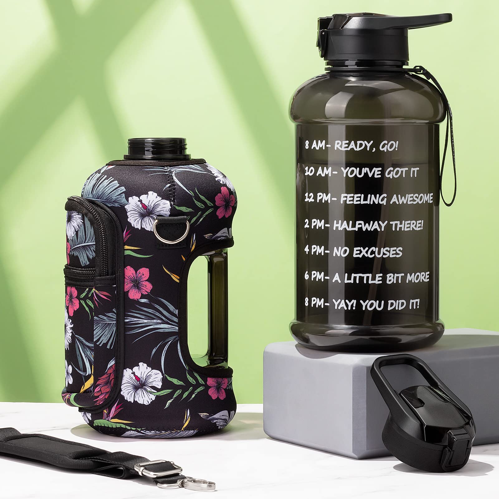Fimibuke Half Gallon Water Bottle With Sleeve 64 Oz Water Bottle With Handle & Straw Leakproof