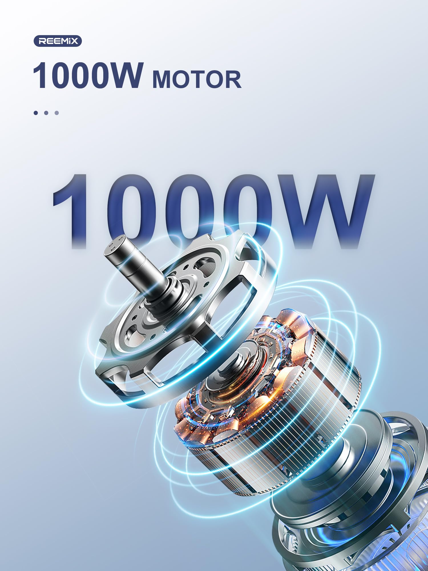 Reemix 5-In-1 Hand Immersion Blender 1000W Handheld Blender With Copper Motor, Stainless Steel Blade, Mixing Beaker, Food Processor, Whisk, Milk Frother For Smoothies, Puree, Baby Food (Gray)