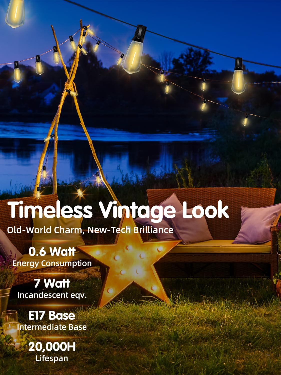 Sunsgne 10 Pack Led String Light Bulbs, 0.6 Watt Shatterproof Dimmable Replacement Bulbs St40 E17 Clear Plastic Light Bulbs For Outdoor Patio String Lights, E17/C9 Intermediate Screw Base Bulb, Warm White