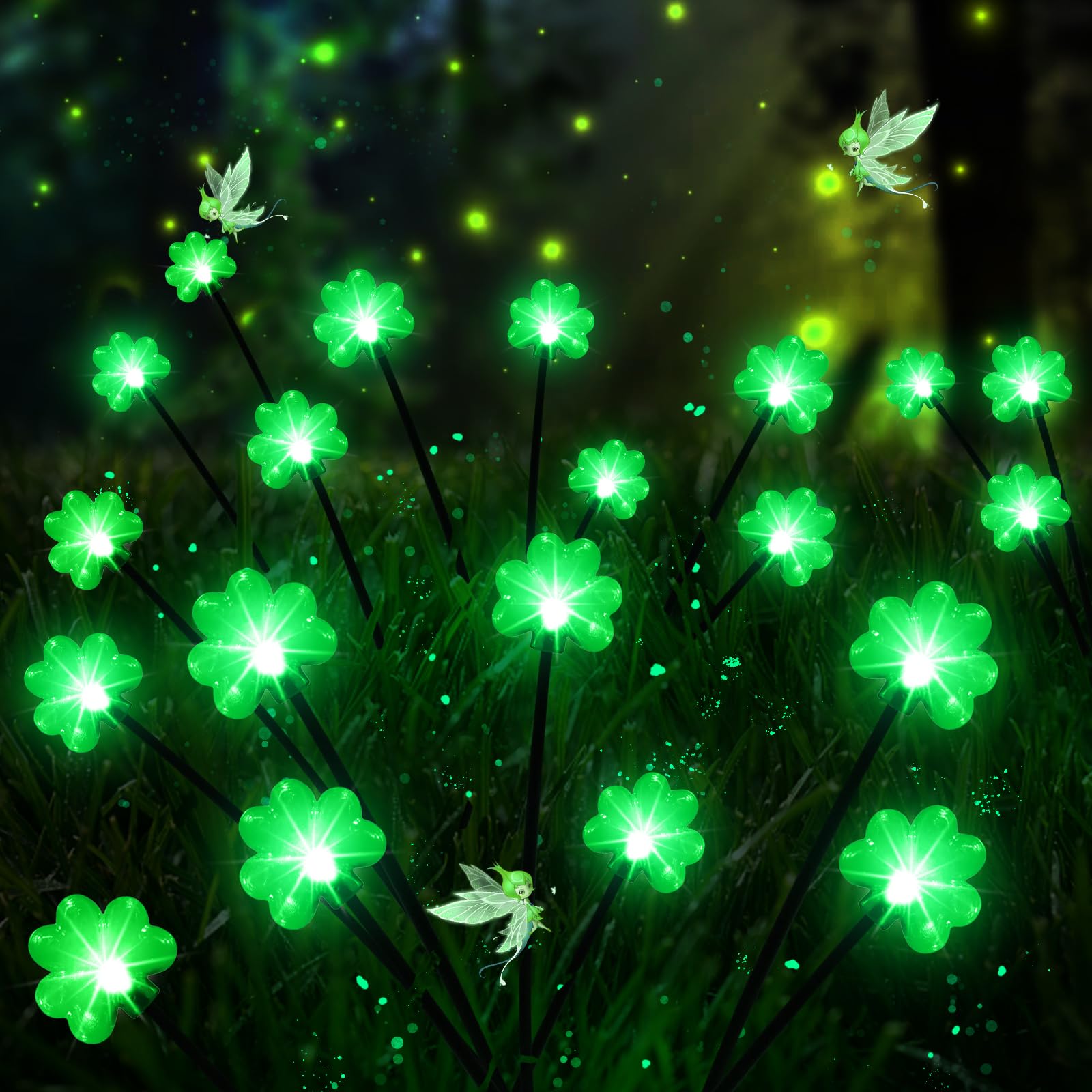 Behiller St. Patrick'S Day Decorations Solar Path Lights Outdoor, 2Packs 12Led Green Shamrock Swaying Firefly Lights For Irish Day Decor,Solar Shamrock Path Lights For Saint Patrick'S Day Garden Decor