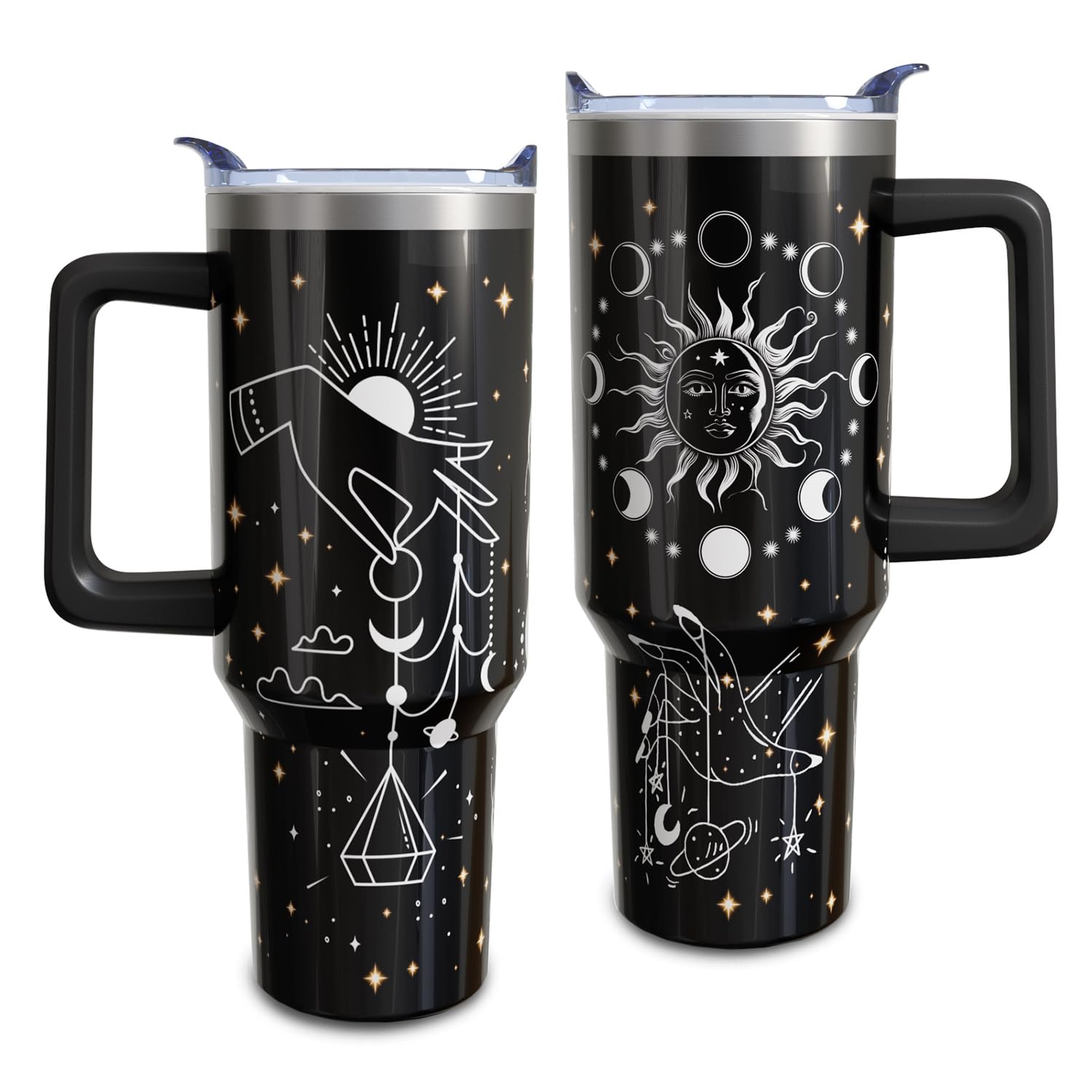 40 Oz Sun And Moon Tumbler With Handle And Straw,Stainless Steel Cup Extra Large Vacuum