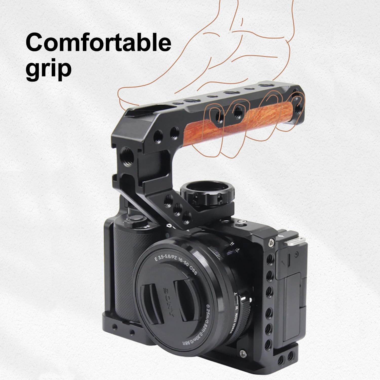 Anntery Top Handle For Camera Cage,Camera Handle Grip, Universal Hand Grip Camera Handle With Cold Shoe Mount 1/4''&3/8'' Holes For Camera, External Monitor, Microphone, Fill Light, Etc-A011