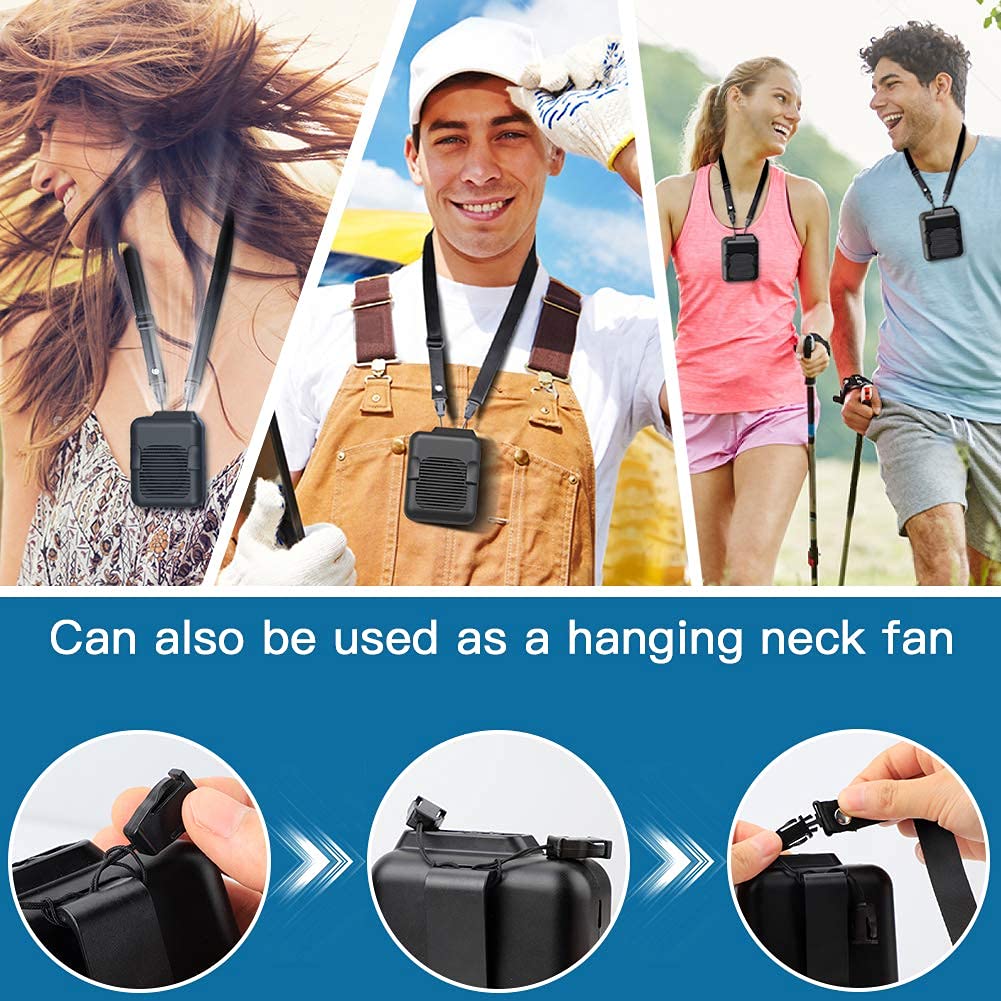 Koonie Portable Waist Fan Rechargeable, Strong Airflow 23H Working Time Hands-free Personal Necklace Fan, USB Belt Fan for Shirt - Koospark