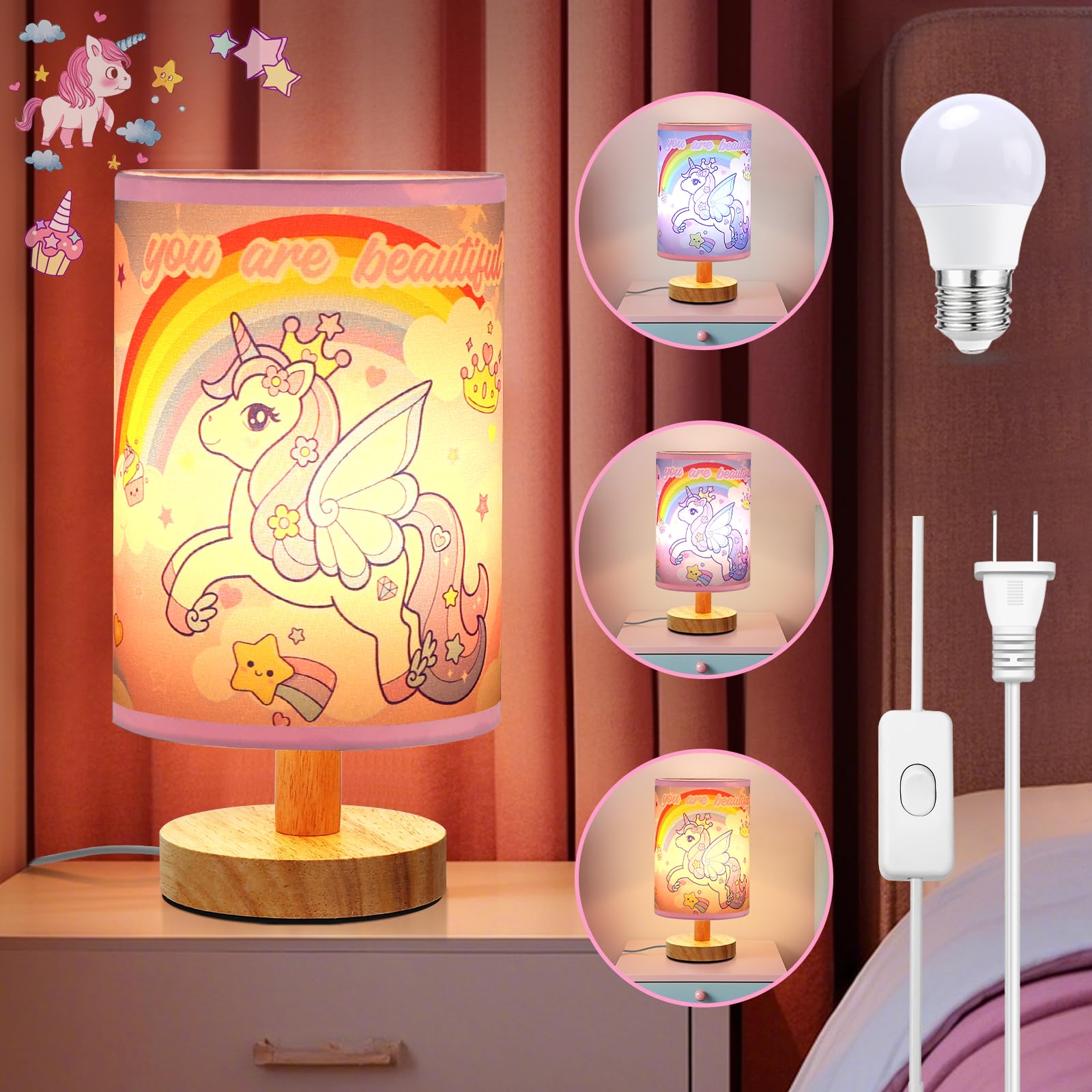 Cifnuh Unicorn Lamp For Bedroom, 3 Color Temperature Large Unicorn Table Lamp Dimmable Bedside Nightstand Lamp Cute Desk Night Light For Girls Boys Kids Room Bedroom Living Room