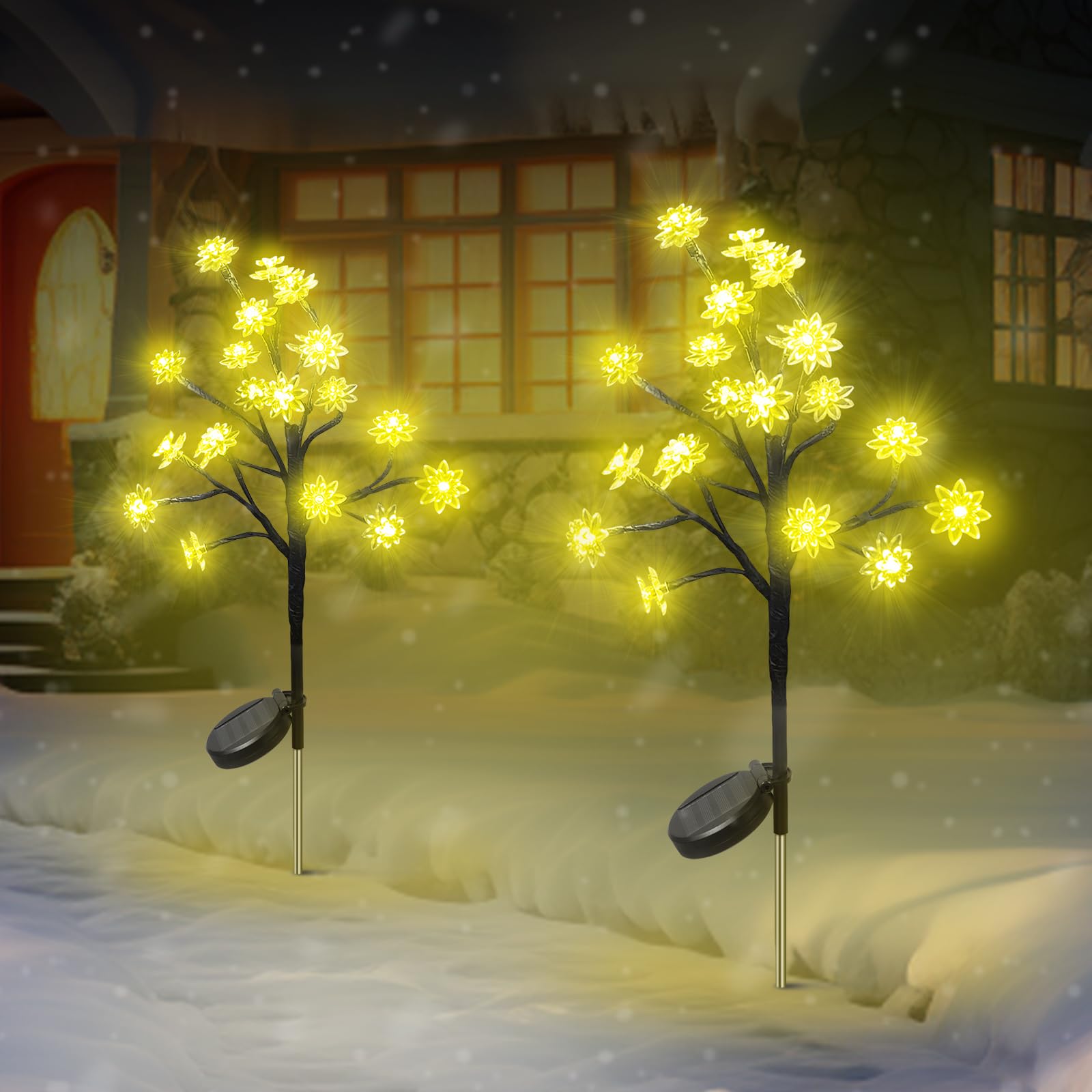 Originalsourcing Solar Outdoor Lights - Waterproof Landscape Decor With Adjustable Flower Tree Stems For Garden, Patio, Pathway (Yellow, 2 Pack)