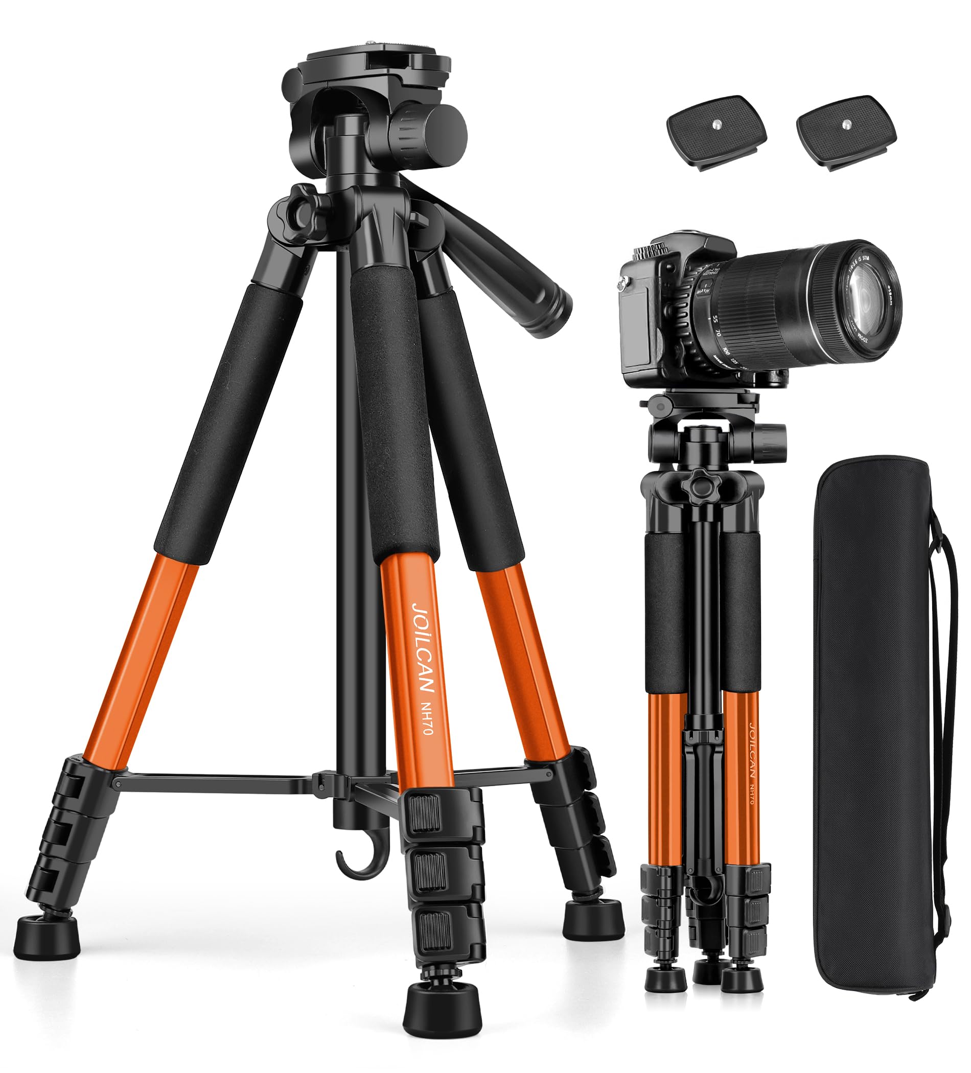Joilcan Tripod For Camera, 67" Heavy Duty Camera Tripod, Phone Tripods For Video Recording Photo Vlog, Aluminum Tripods With Holder & Travel Bag For Cameras Dslr Iphone Projector Laser