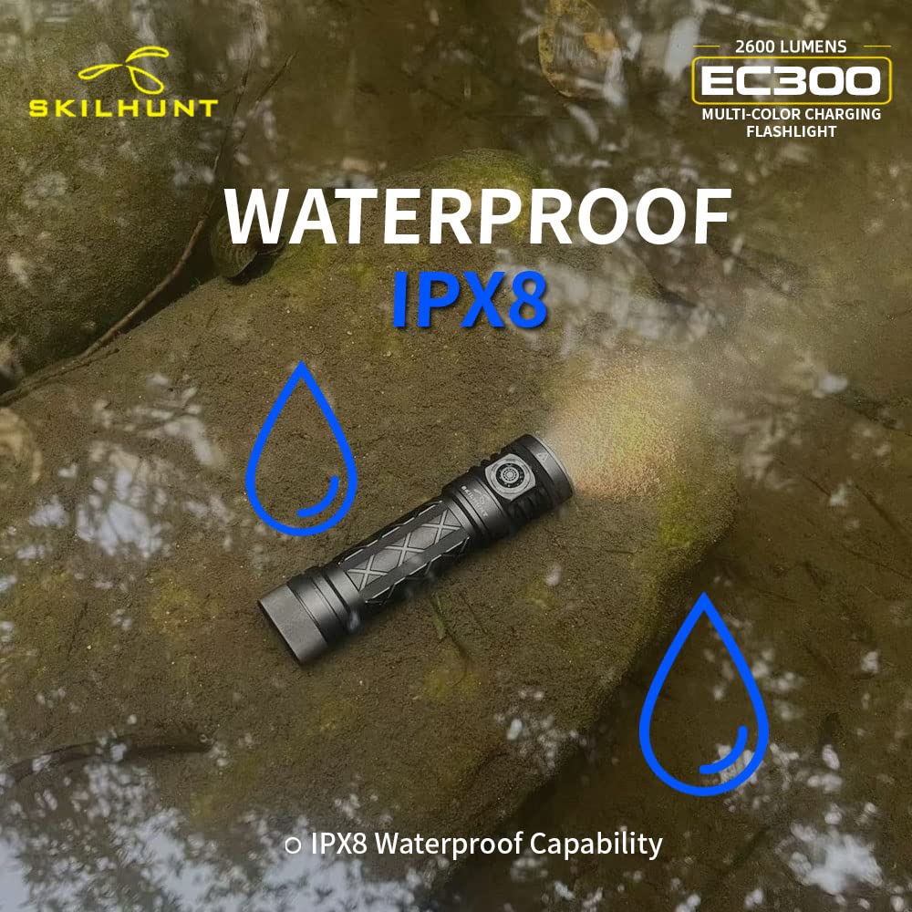 Skilhunt Ec300 2600 Lumens Red Green Blue White Light Multi-Color Floody Beam Rechargeable Led Flashlight