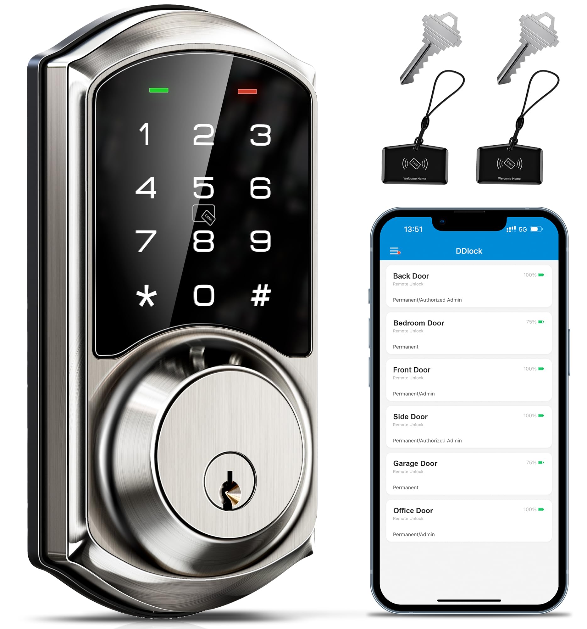 Veise Ve06 Smart Deadbolt With App Control, Keyless Entry Smart Lock For Front Door, Electronic Digital Door Lock With Code, Easy Install, Satin Nickel