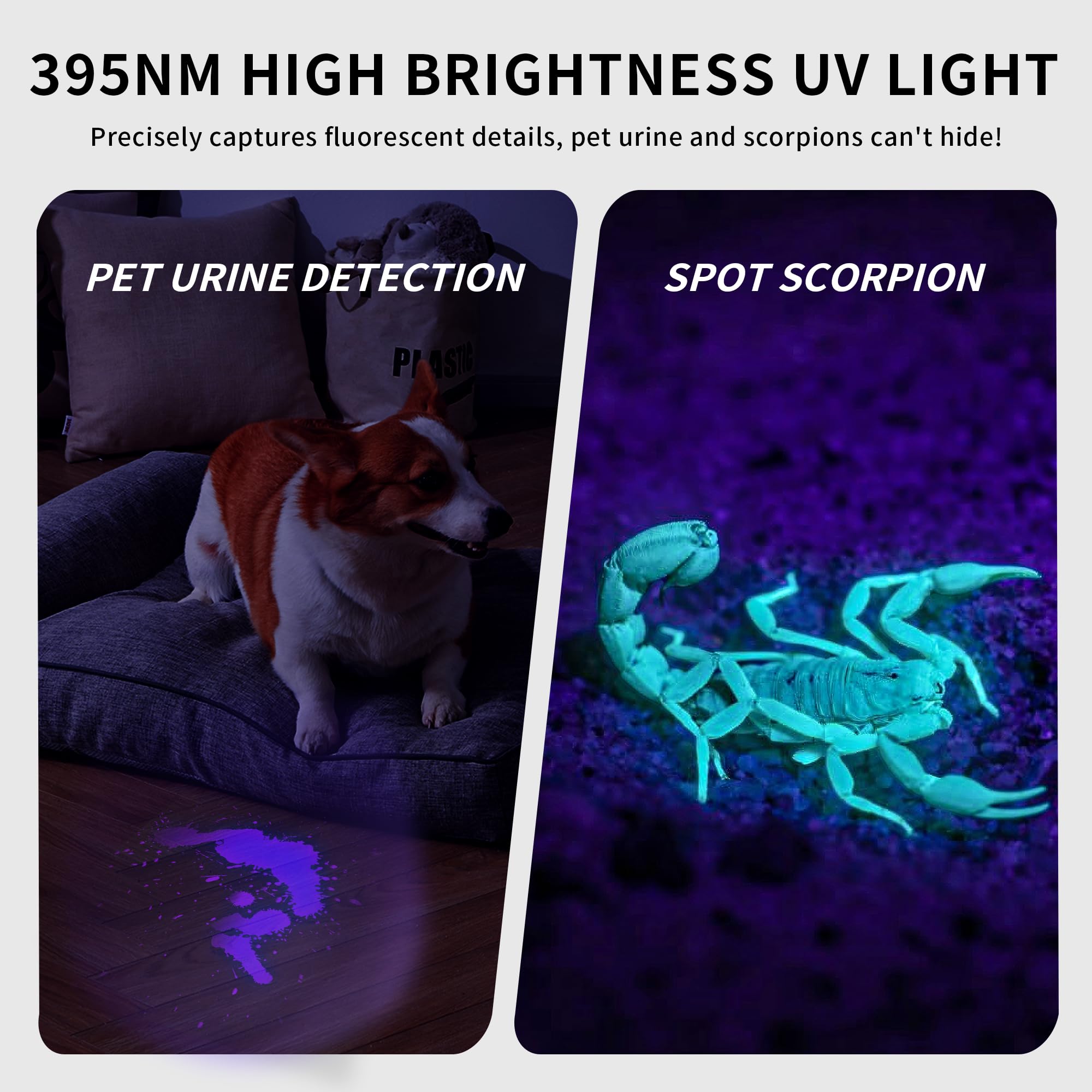 E-Riding Black Light Uv Light, 395Nm Mini Powerful Rechargeable Uv Flashlight, Usb-C Ultraviolet Blacklight Flashlight, Portable Pet Urine Detector For Resin Curing, Uranium Glass, Rocks, Scorpion
