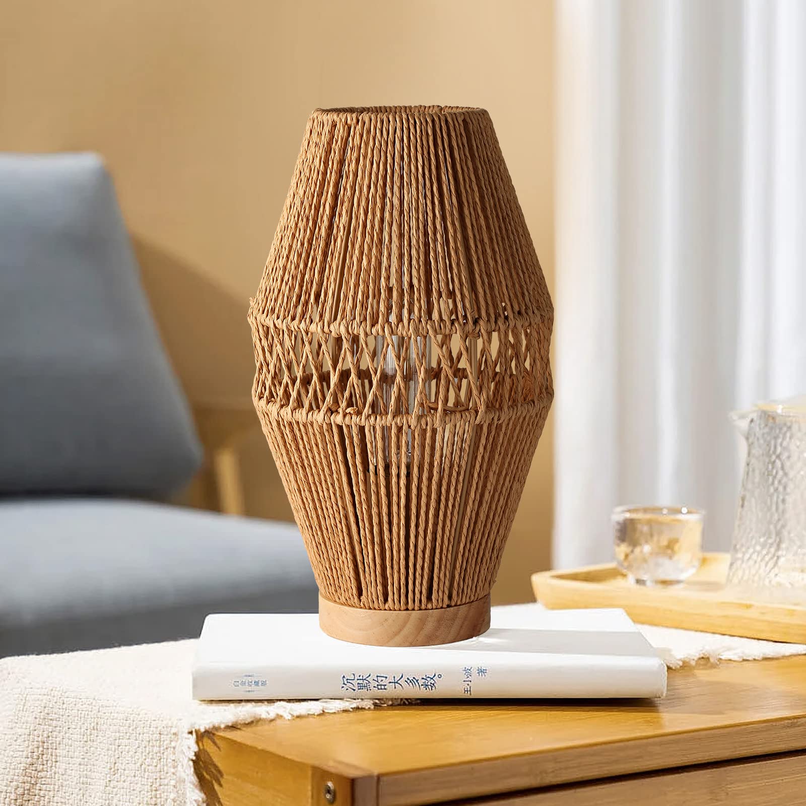 Legelite Boho Rattan Table Lamps, Handmade Woven Bedside Lamp, Small Desktop Nightstand Lamp For Kids Room,Living Romm,Bedroom,Dorm Decor (2 Pack)