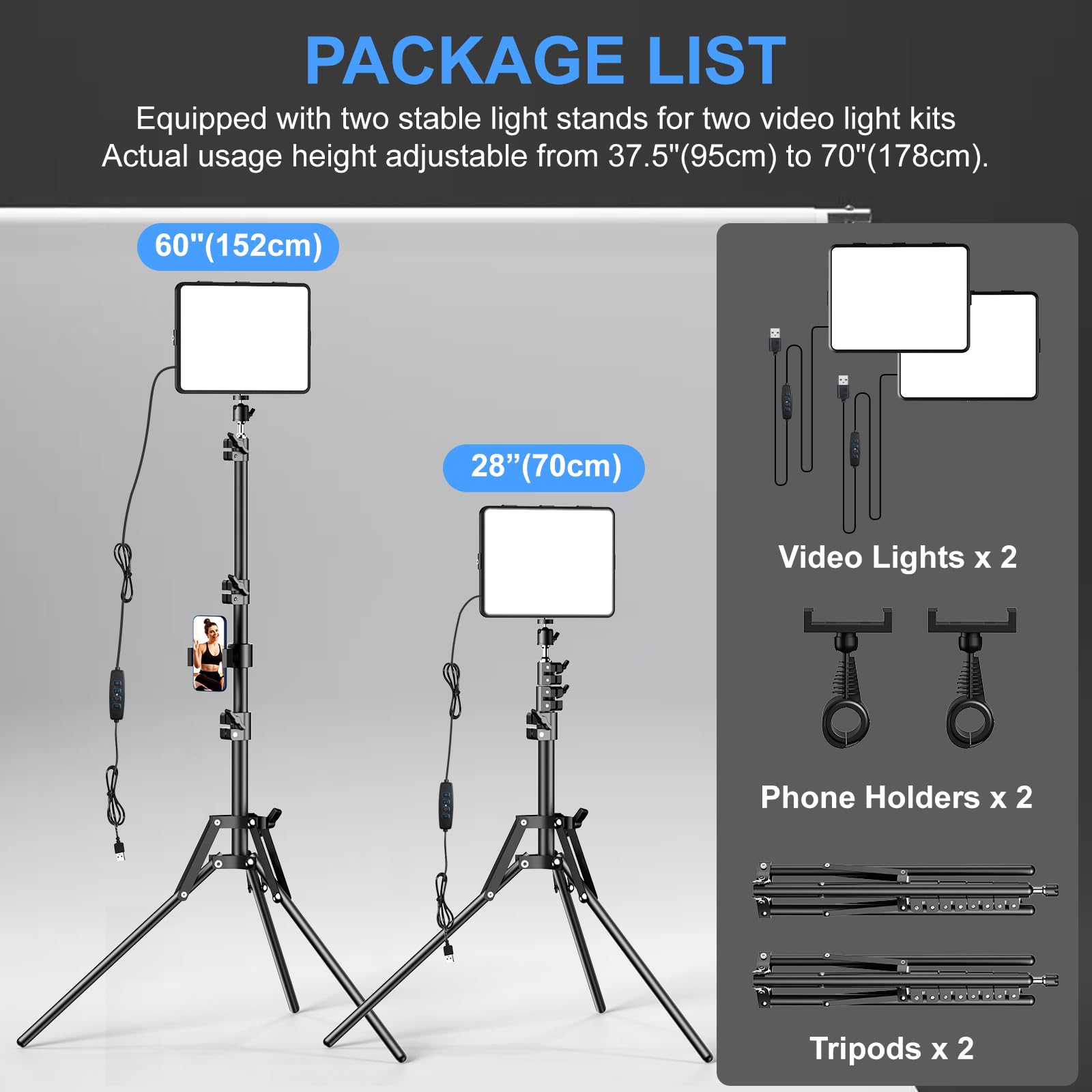 Altson 2 Packs Video Light Kit, Led Studio Light, 2700-6500K Dimmable Photography Lighting Kit With Tripod Stand&Phone Holder, 12" Rotating Streaming Light For Video Recording, Game Streaming, Youtube