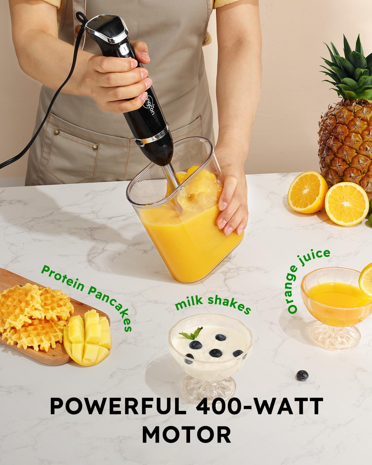 Sangcon Bundled 5-In-1 Immersion Blender Handheld, Hand Blender With 1000Ml Blending Cup Storage Base, 2-Speed Adjustable Stick Blender