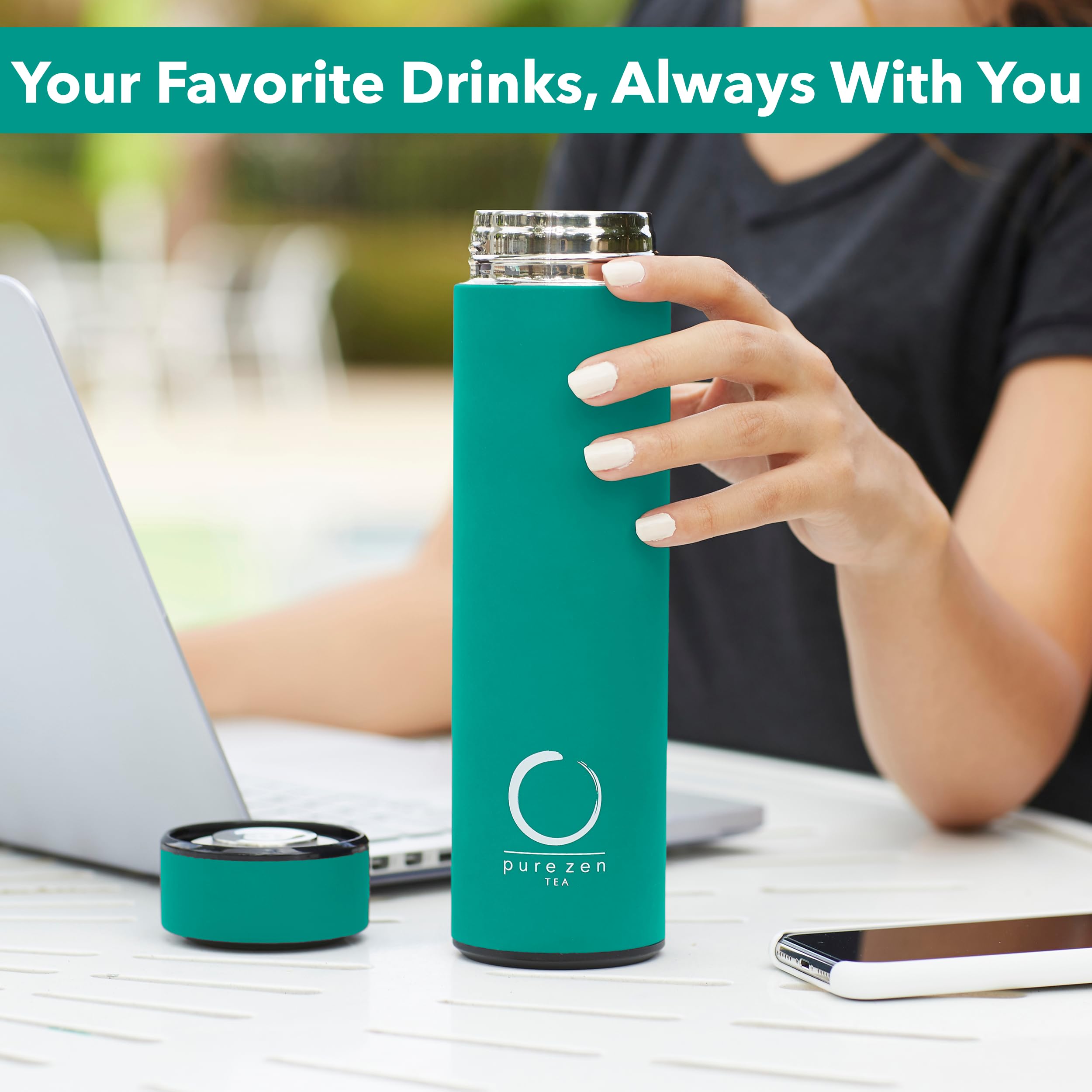 Pure Zen Tea Thermos With Infuser For Hot And Cold Infusions - Stainless Steel - Tea Infuser Bottle