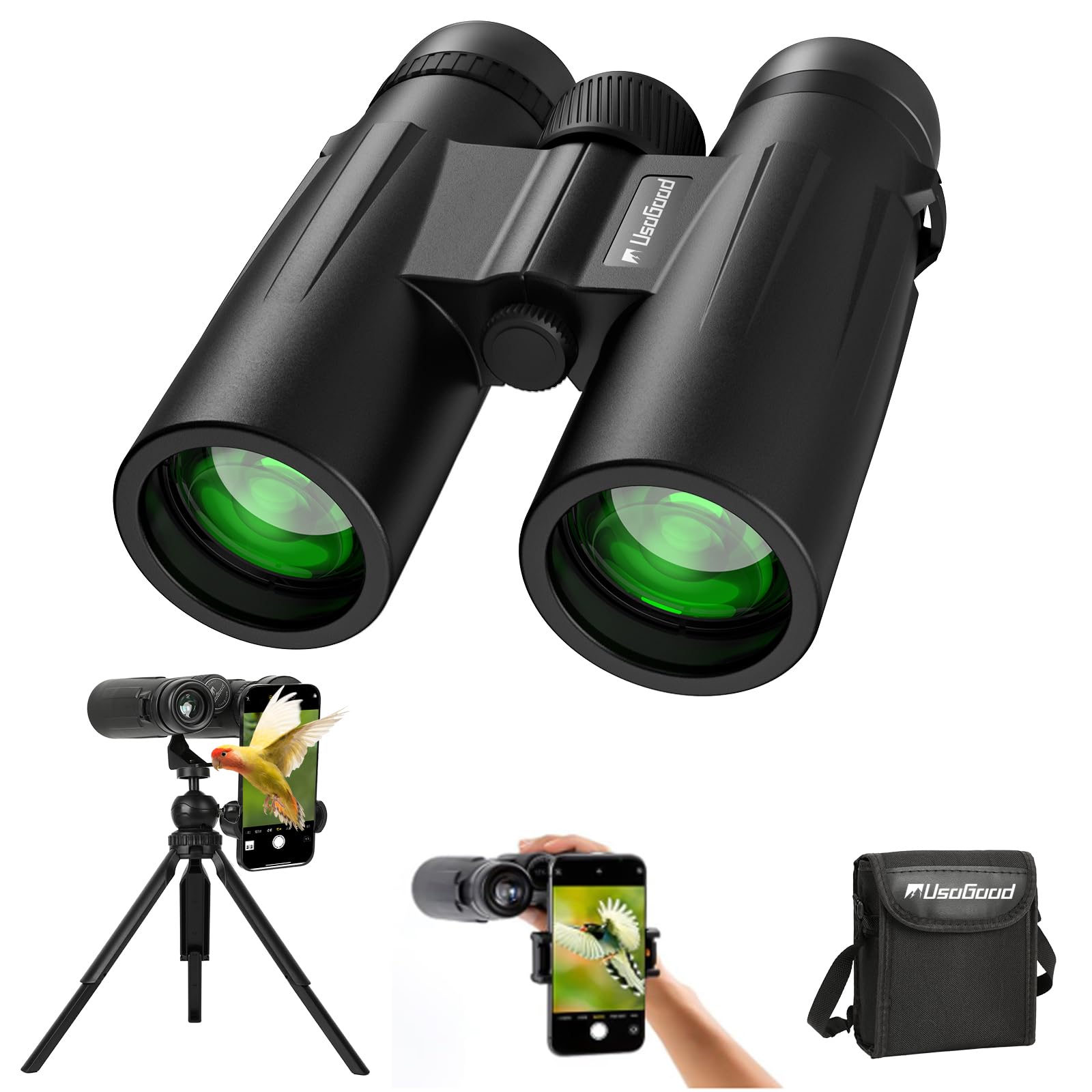 Usogood 12X42 Binoculars For Adults High Powered With Tripod And Phone Adapter - Hd Easy Focus Compact Binoculars For Bird Watching Travel Essentials Sports Cruise Hunting