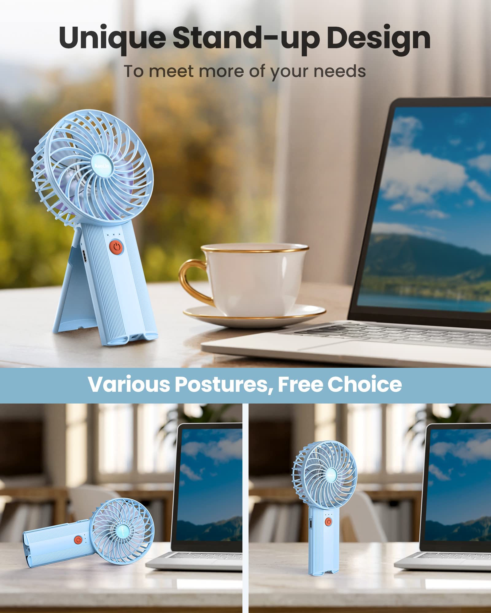 Mini Portable Folding Handheld Fans Usb Rechargeable Personal Fan Neck Desktop 4-Speed 3-In-1 Silent