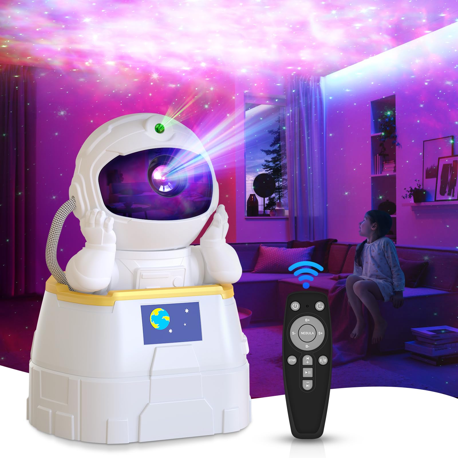 Haksimey Astronaut Galaxy Projector With Bluetooth Speaker, Nebula Night Light, 360 Adjustable Star Projector For Kids, Bedroom