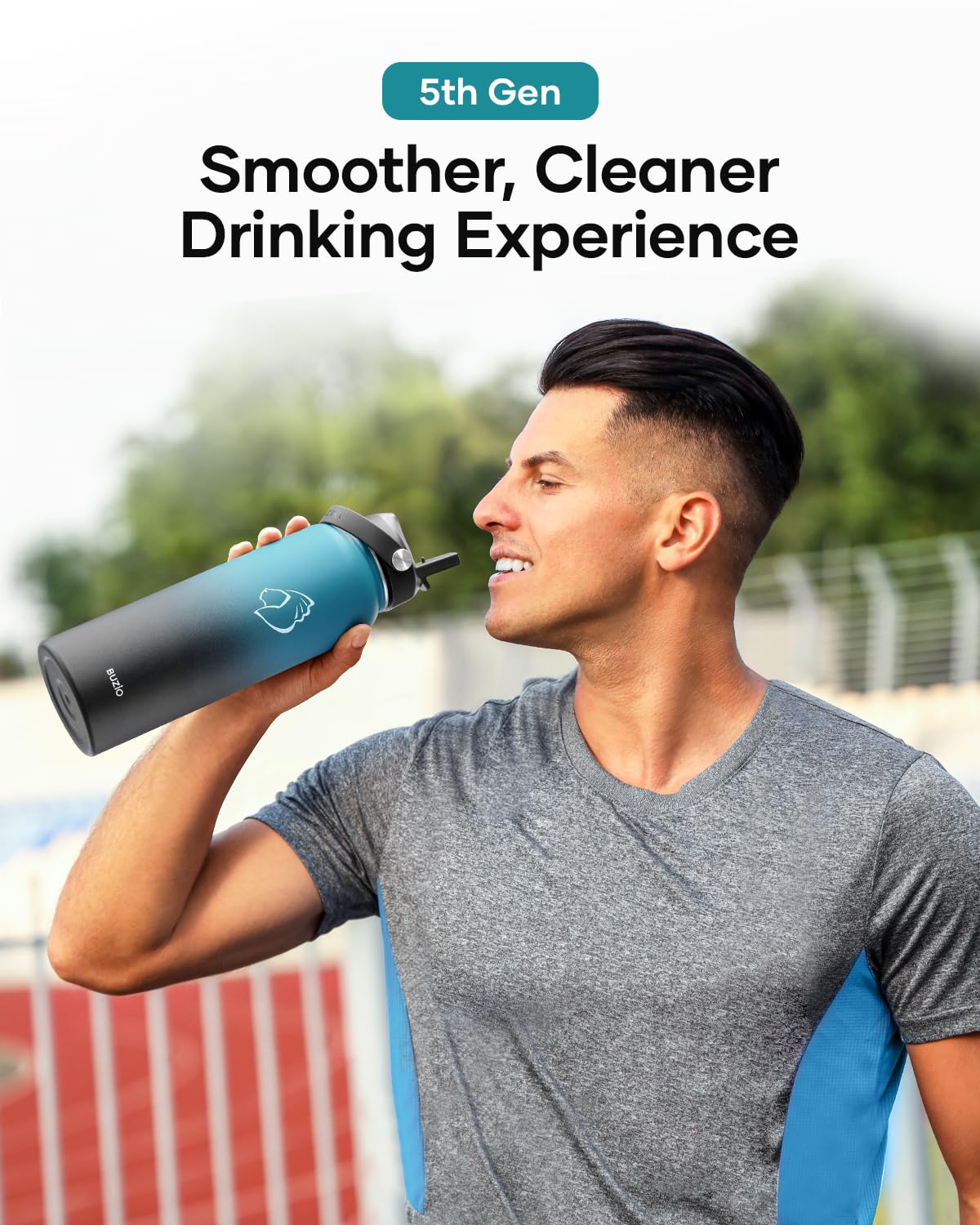 Buzio Insulated Filtered Water Bottle, Stainless Steel Travel Bottle With Carbon Filter And Straw