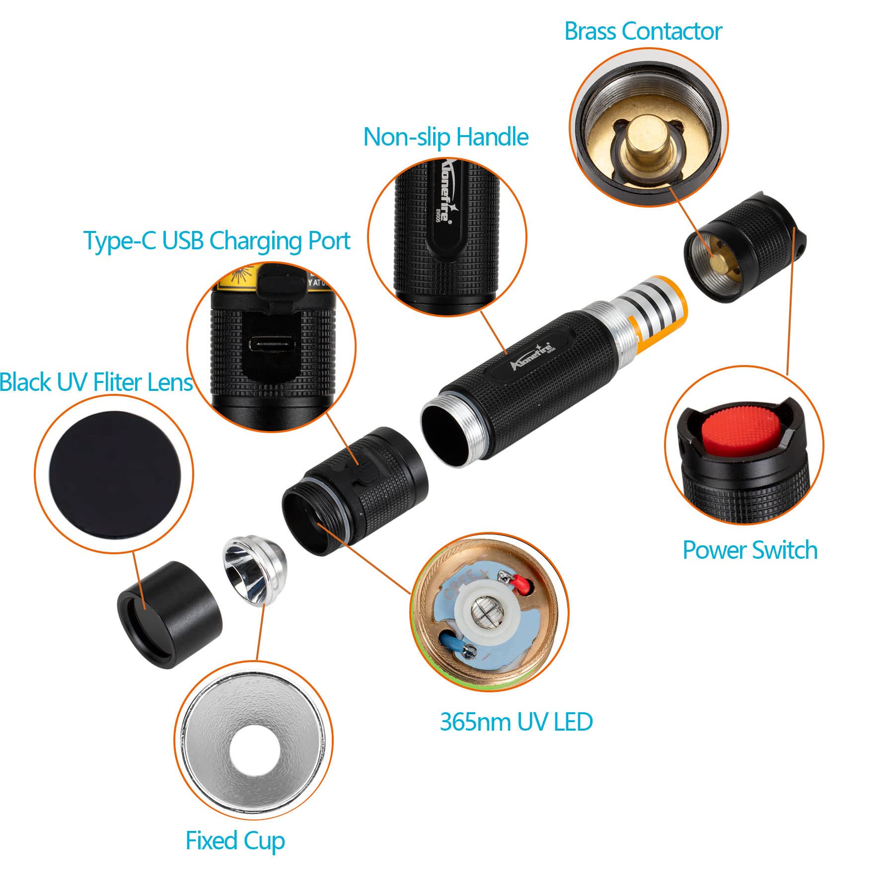 Alonefire Sv005 10W 365Nm Uv Flashlight Black Light Powerful Usb Rechargeable Woods Lamp Bed Bug Detector For Pet Urine Detection, Resin Curing, Minerals, Ac Leak With Uv Protective Glasses, Battery