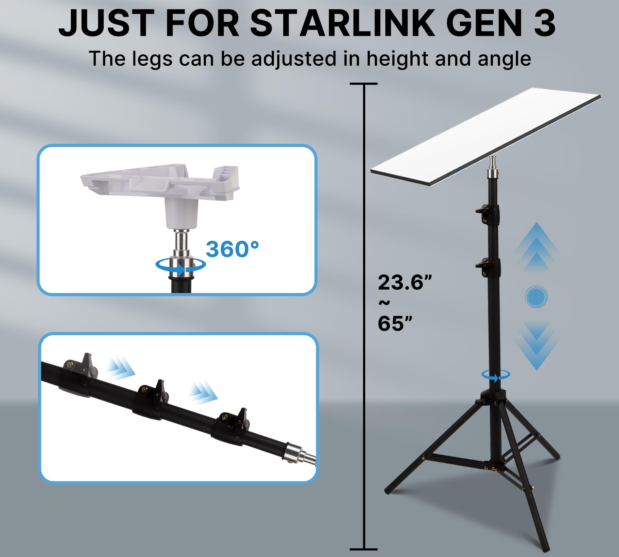 Zeus & Ruta Starlink Mini Tripod Mount With Pipe Adapter, Adjustable Height 23.6-64" And 360° Degree Starlink Mini Tripod Mounting Kit For Yacht/Camper/Outdoor