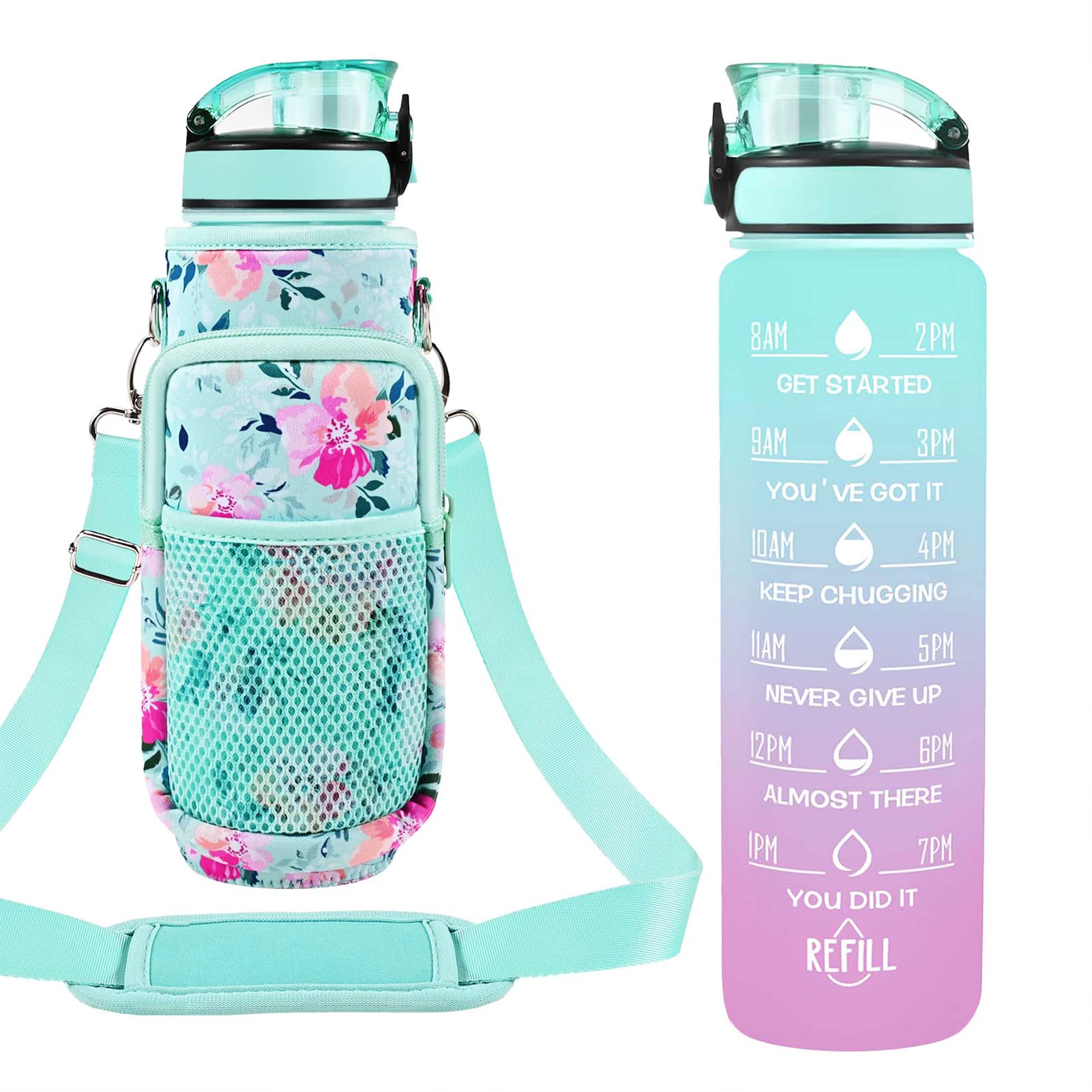 32 Oz Water Bottles With Straw & Strap, Motivational Water Bottles With Times To Drink