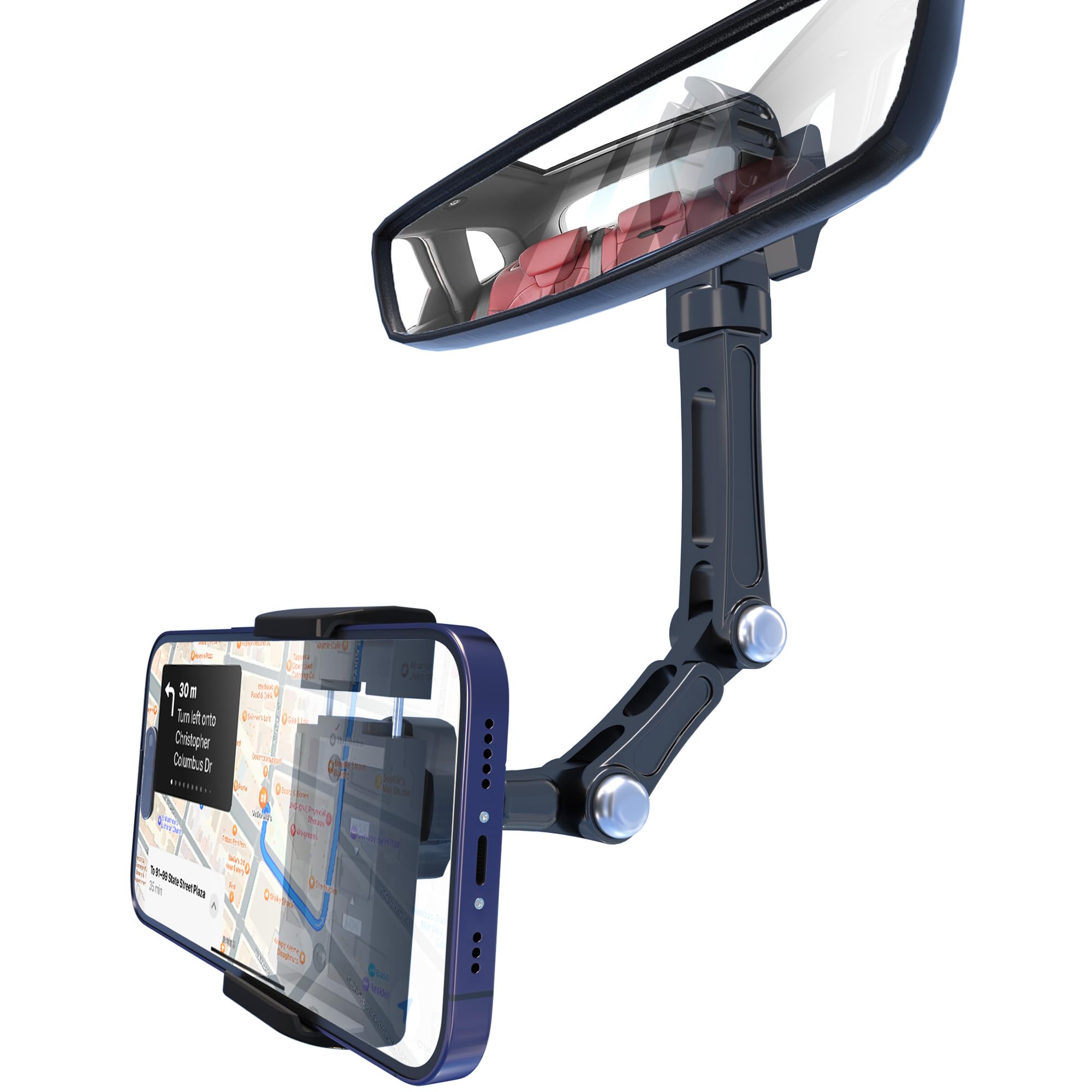 Penuspt Rearview Mirror Phone Holder,Phone Holder For Car Aluminum Alloy Mount Multi-Angle Adjustment Rotatable Retractable Universal Cell Phone Car Mount For All Phones