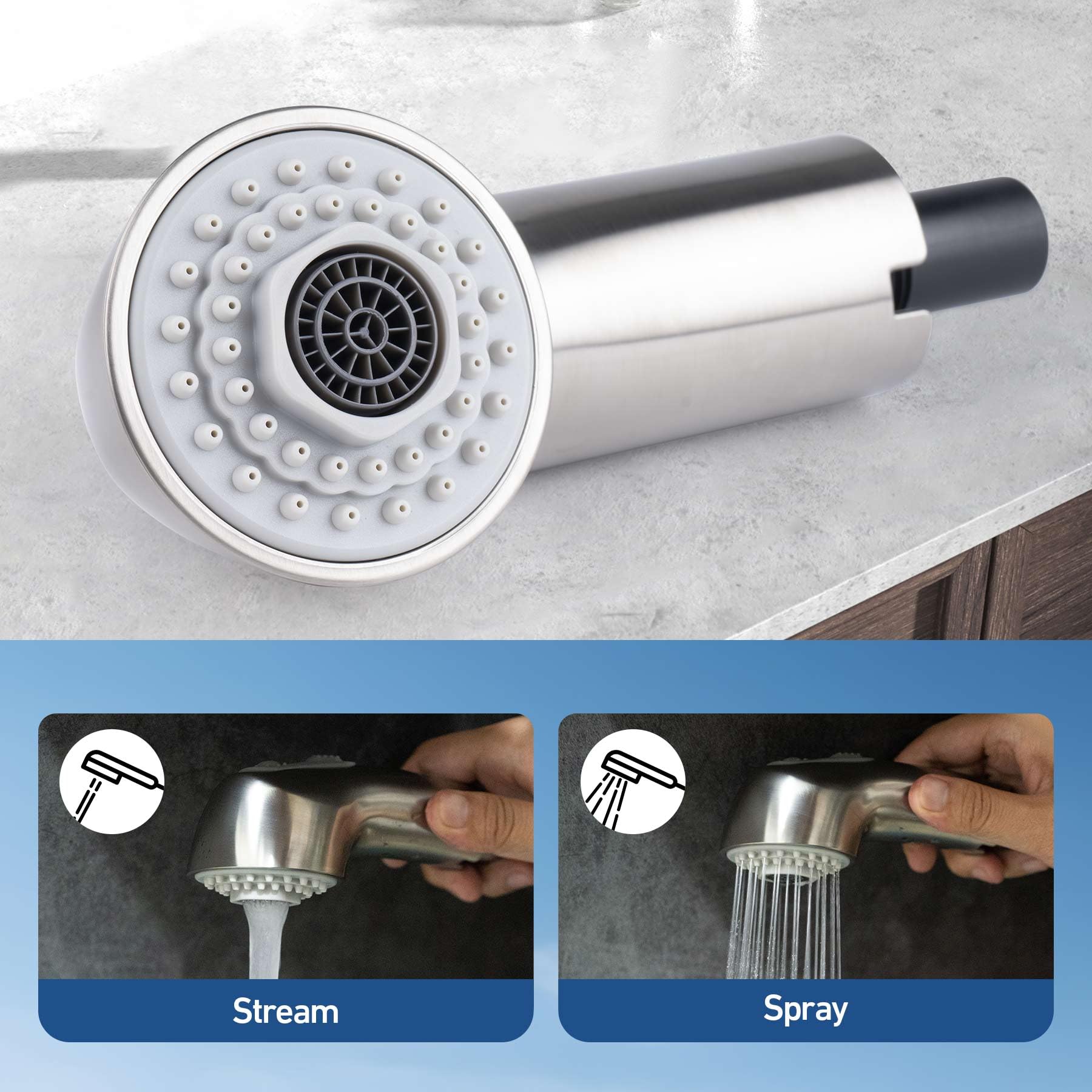 Zephyrjazz Pull-Out Spray Wand Fits Grohe Pull Out Faucets, Grohe Part 46312Sd0 / 46298Sd0, Super Steel Finish