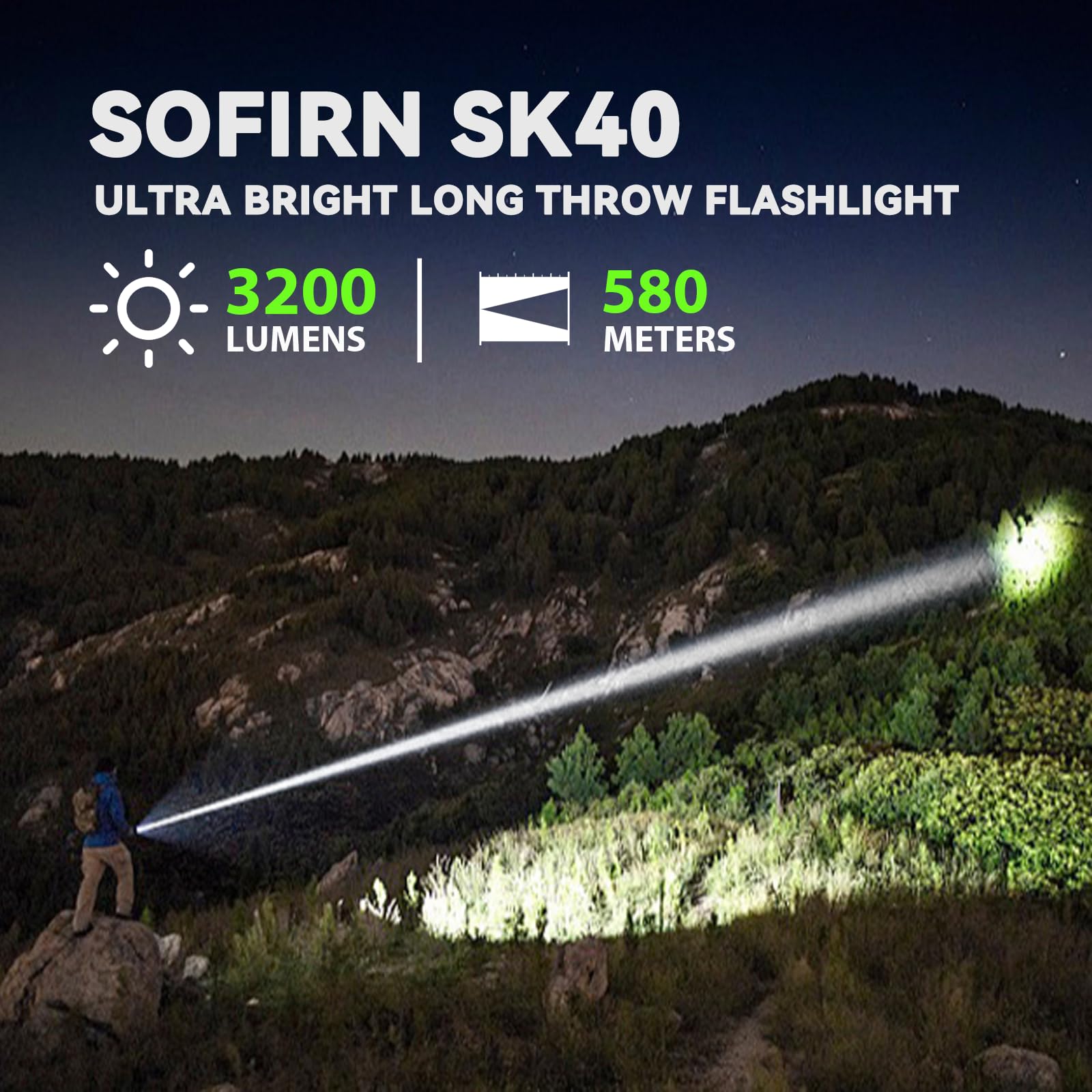 Sofirn Sk40 Utility Flashlight 3200 Lumens, Rechargeable Edc Flashlight With 580 Meters Long Throw, Dual Switches Led Flash Light Spotlight For Camping Hiking Hunting Searching