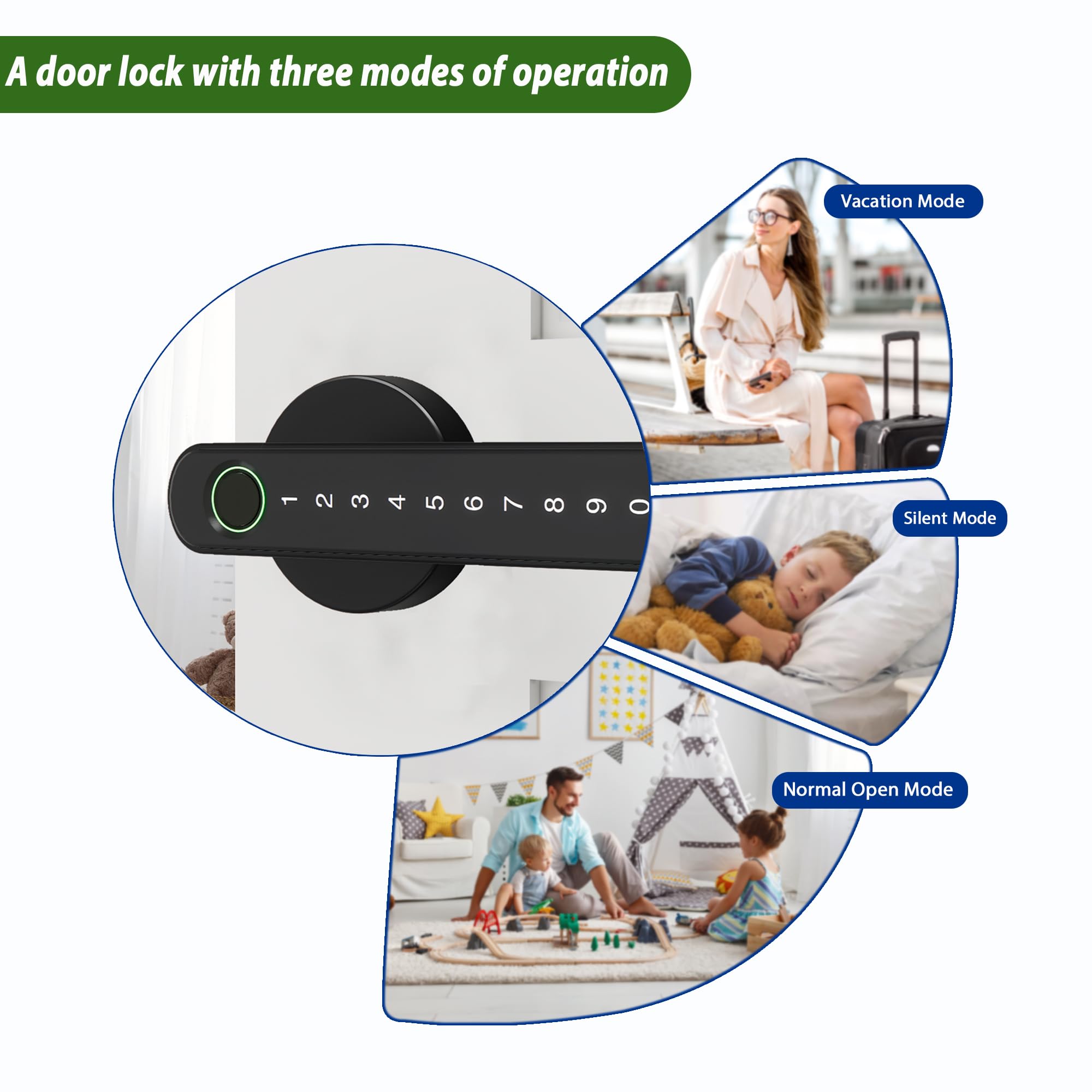 Chen Lclilichen Smart Electronic Fingerprint Door Lock, Keyless Entry With Handle, Codes, App, Ic Cards, Fingerprints, Keys, For Home Bedroom Apartment (Black)