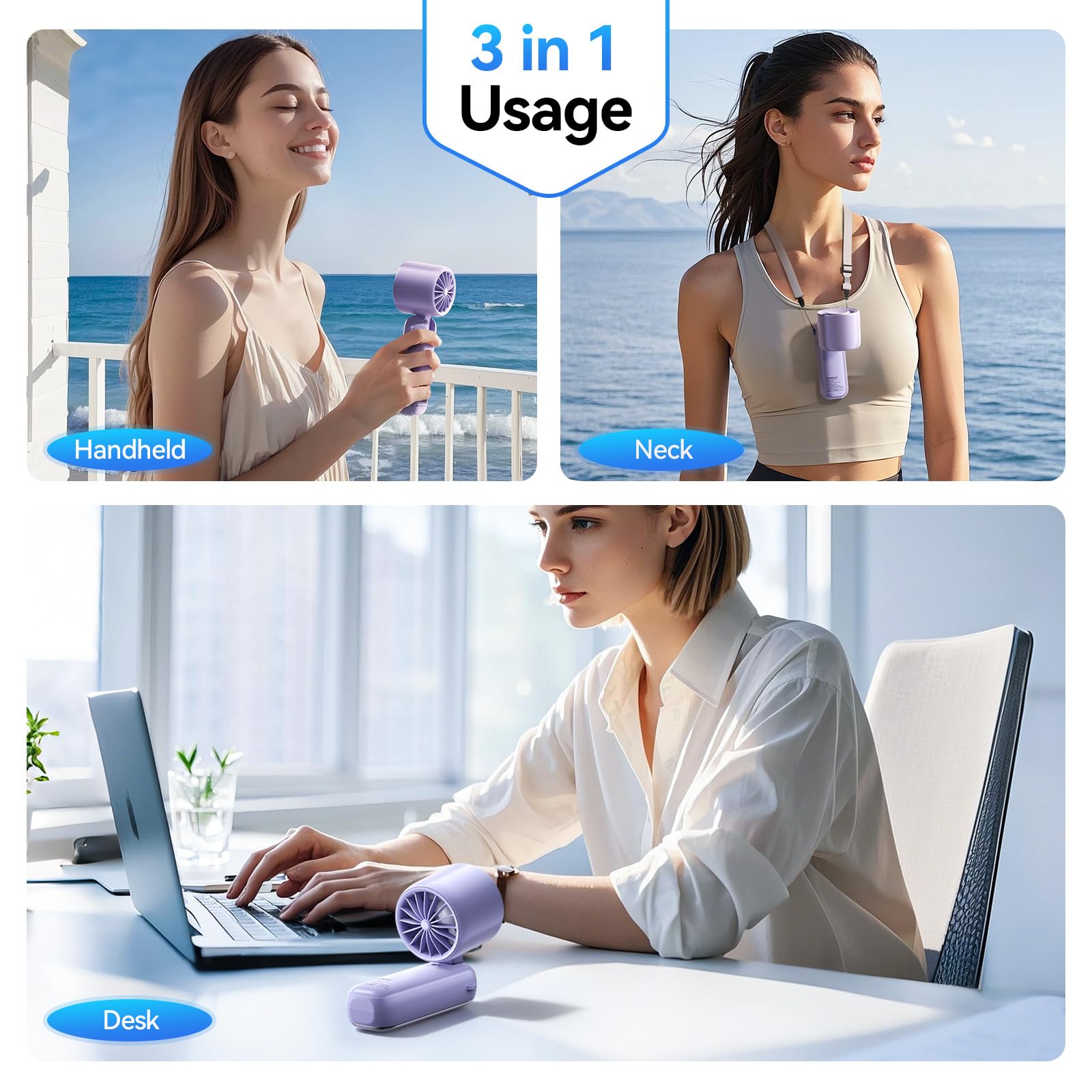 Portable Handheld Fan, 6000Mah Battery Personal Fans Portable Rechargeable, 5 Wind Speeds