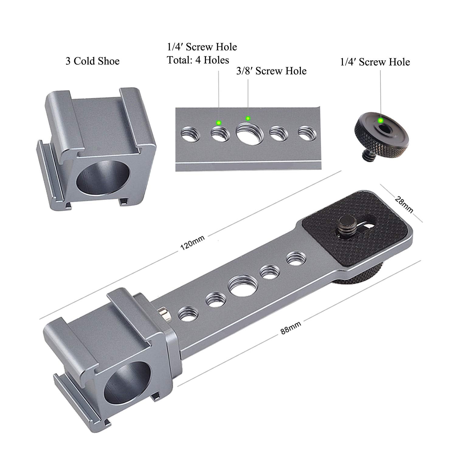 Atoptek Triple Cold Shoe Gimbal Microphone Mount, Mic Led Light Extension Bar Stand Adapter For Dji Om4 Osmo Mobile 3, Smooth 4, Hohem Isteady Mobile+, Feiyu, Moza, Dslr, Gimbal Stabilizer