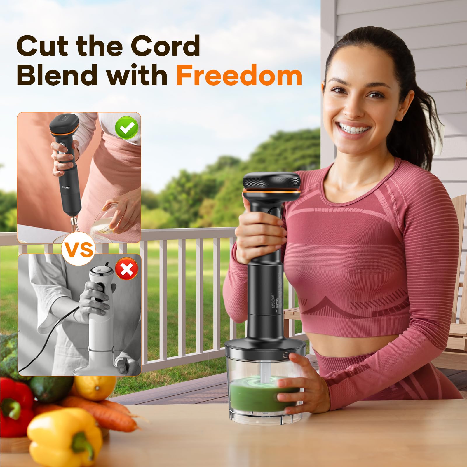 Ritus Cordless Stick Immersion Blender 5-In-1, 13000Rpm Soup Blender Rechargeable Handheld Mixer For Baby Food & Smoothies, Variable Speed, Dishwasher-Safe, Mixing Beaker, Chopper, Whisk Milk Frother