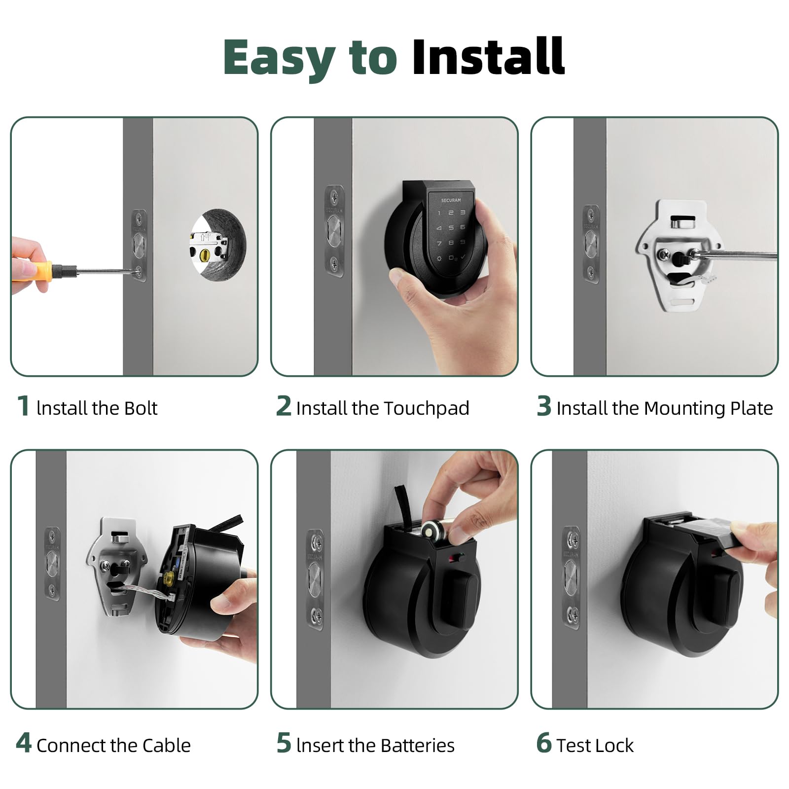Securam Touch Fingerprint Smart Lock, Black, Biometric, Bluetooth Enabled, Auto Lock, Voice Control Via Alexa Or Google