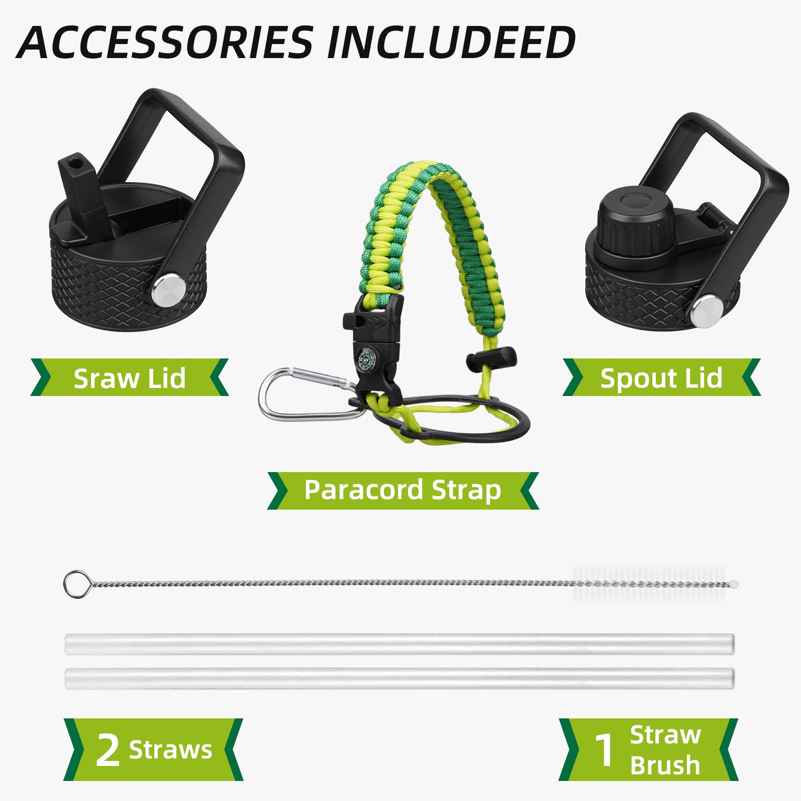 Bjpkpk Insulated Water Bottles With Straw Lid, 40Oz Metal Water Bottle With 2 Lids & Paracord