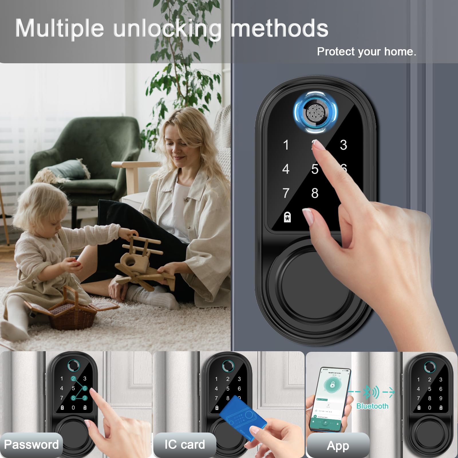 Ailuce Keyless Entry Fingerprint Smart Biometric Deadbolt, Electronic Touchscreen Door Lock With Keypad, Digital Lock For Front Door, Bedroom, Office, Apartment