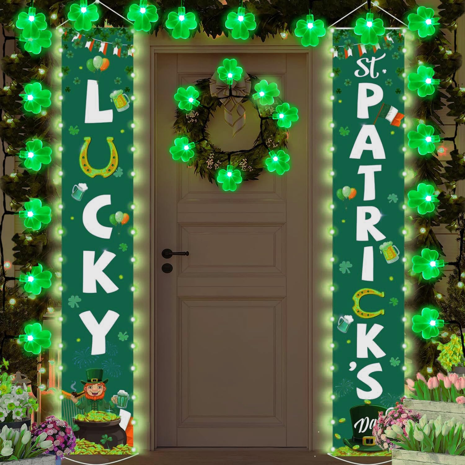 Viewpick Solar St Patricks Day Decorations Shamrock String Lights, 20Ft 50 Led Lucky Clover Green Lights, Outdoor Waterproof 8 Lighting Mode Lights For St. Patrick'S Day Home Irish Green Decoration