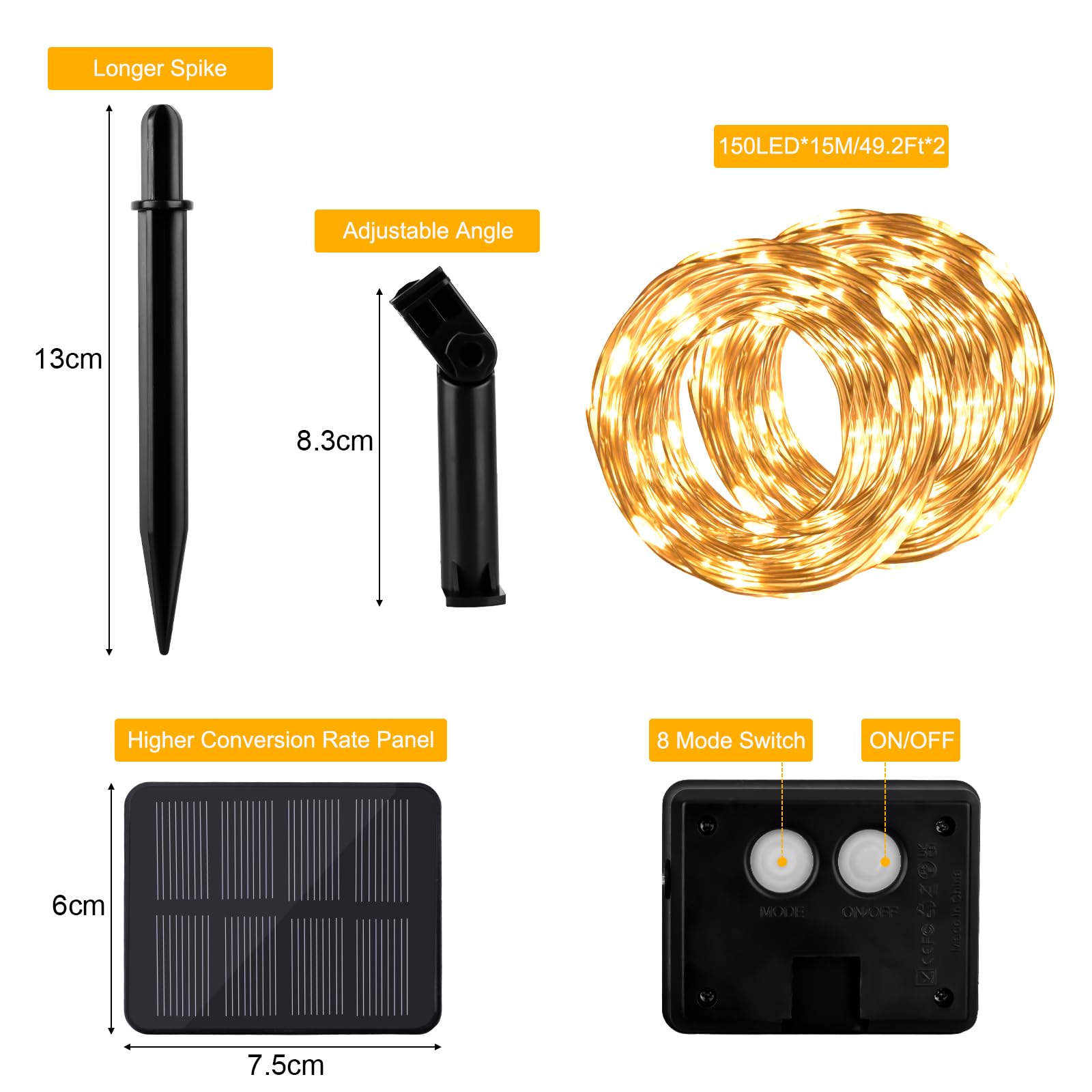 Ffzzkj Solar String Lights Outdoor Waterproof, Total 300Led 15M/49.2Ft2 Packs, 8 Modes Solar Lights For Outside Patio Yard Tree Wedding, Warm White