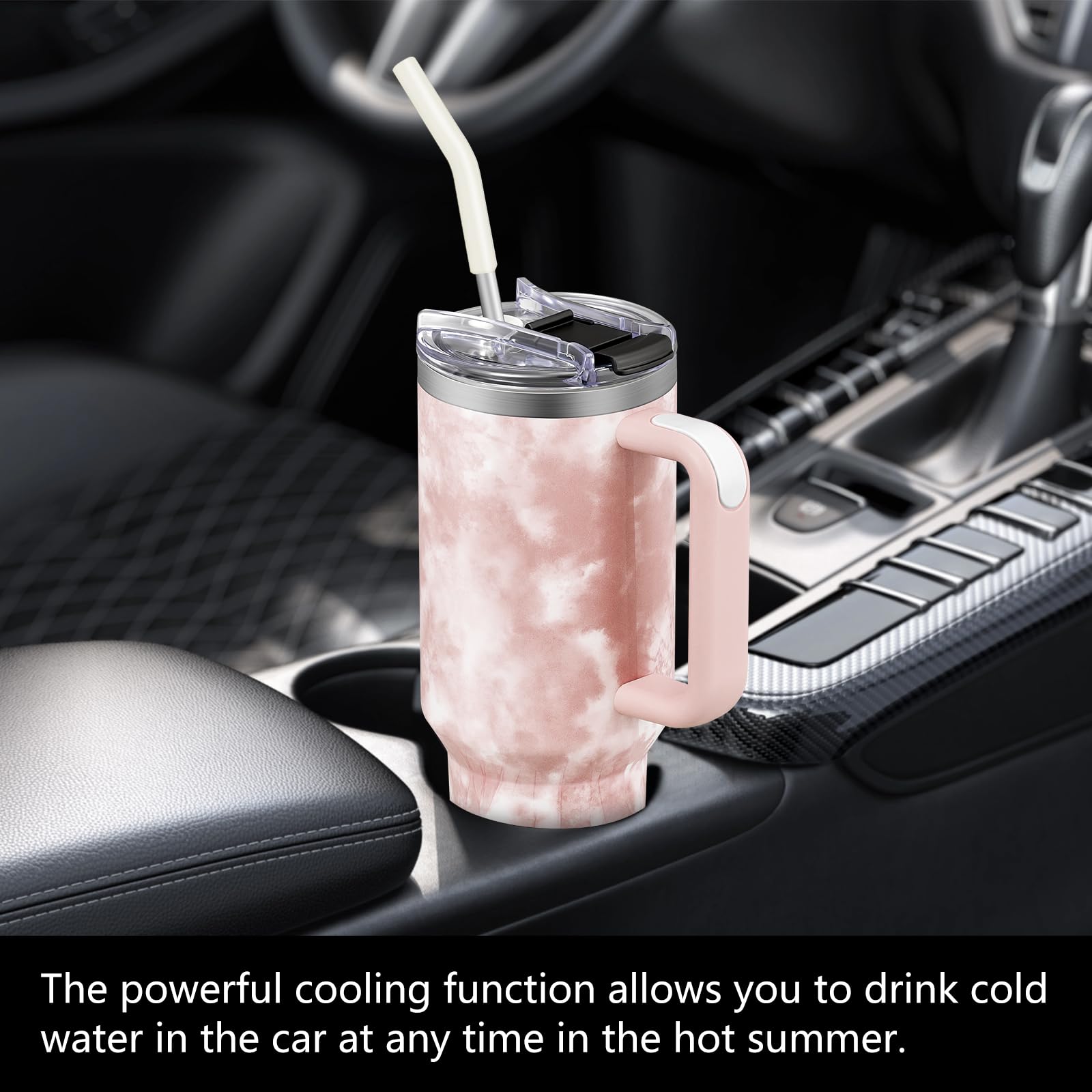 40 Oz Tumbler With Handle And Straw Stainless Steel Vacuum Insulated Tumbler Tea Or Iced Coffee Mug