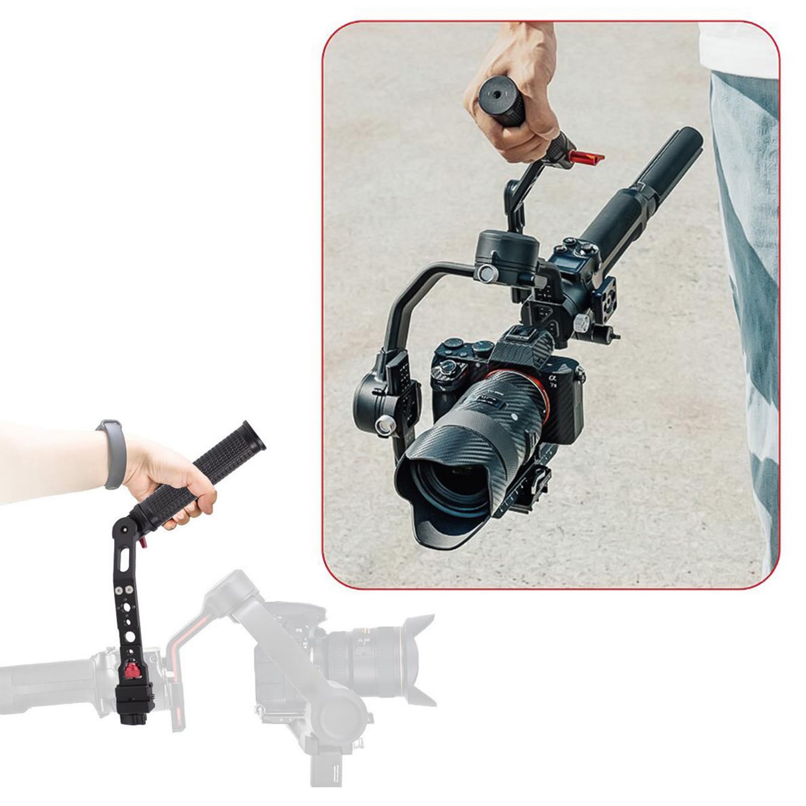 Andoer Adjustable Handle Grip Mini Gimbal Handheld Camera Holder Stabilizer Rubber Handle Ergonomic Design Compatible With Dji Rs 2/ Rsc 2/ Rs 3 Mini/Rs 3 /Rs 3 Pro