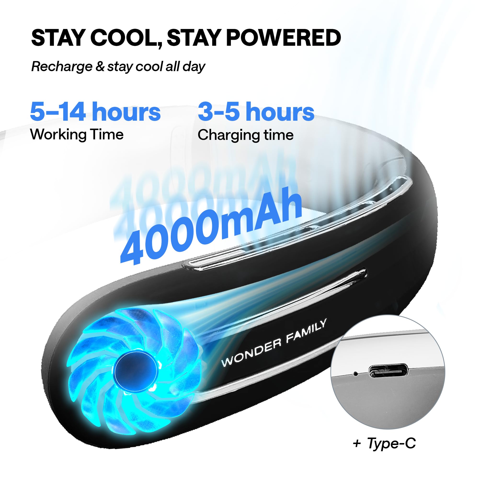 Rechargeable Neck Fan – Portable With 5 Speed Modes – Extended Package With Cooling Mask For Eyes
