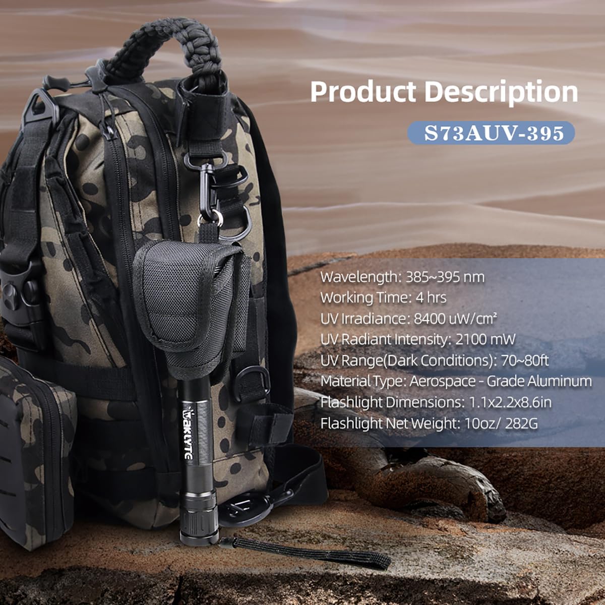 Waklyte Black Light Uv Flashlight, High Power Blacklight Flashlight Rechargeable, 385-395Nm Wavelength Beam Best For Pet Urine Detection, Scorpion, Resin Curing, Bed Bug