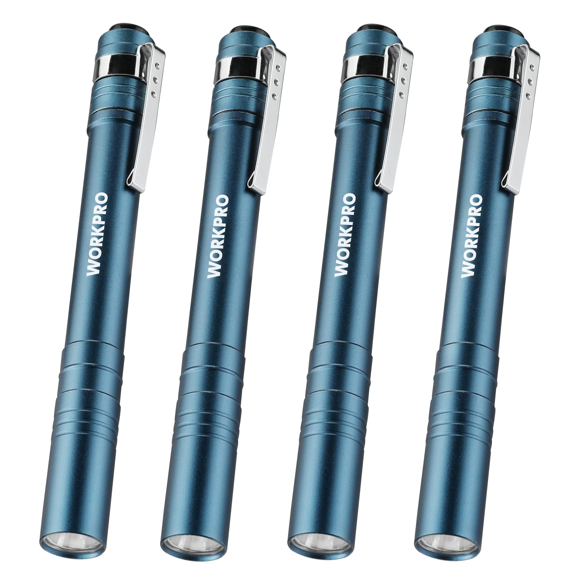Workpro Led Pen Light, Aluminum Pen Flashlights, Pocket Flashlight With Clip For Inspection, Emergency, Everyday, 2Aaa Batteries Included, Blue (4-Pack)