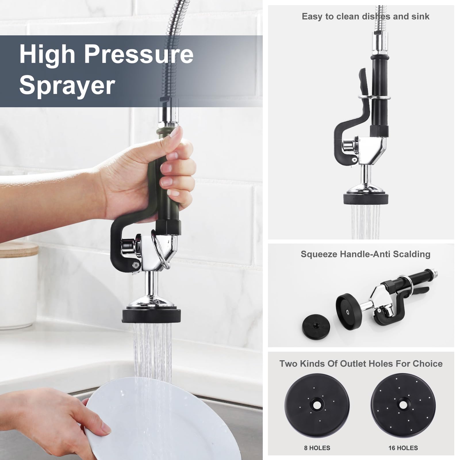 Iviga Single Hole 27" Height Commercial Kitchen Faucet Deck Mount With Pre-Rinse Sprayer, Commercial Sink Faucet With 10" Add-On Swing Spout & Spring Pull Down Sprayer For Restaurant Hotel