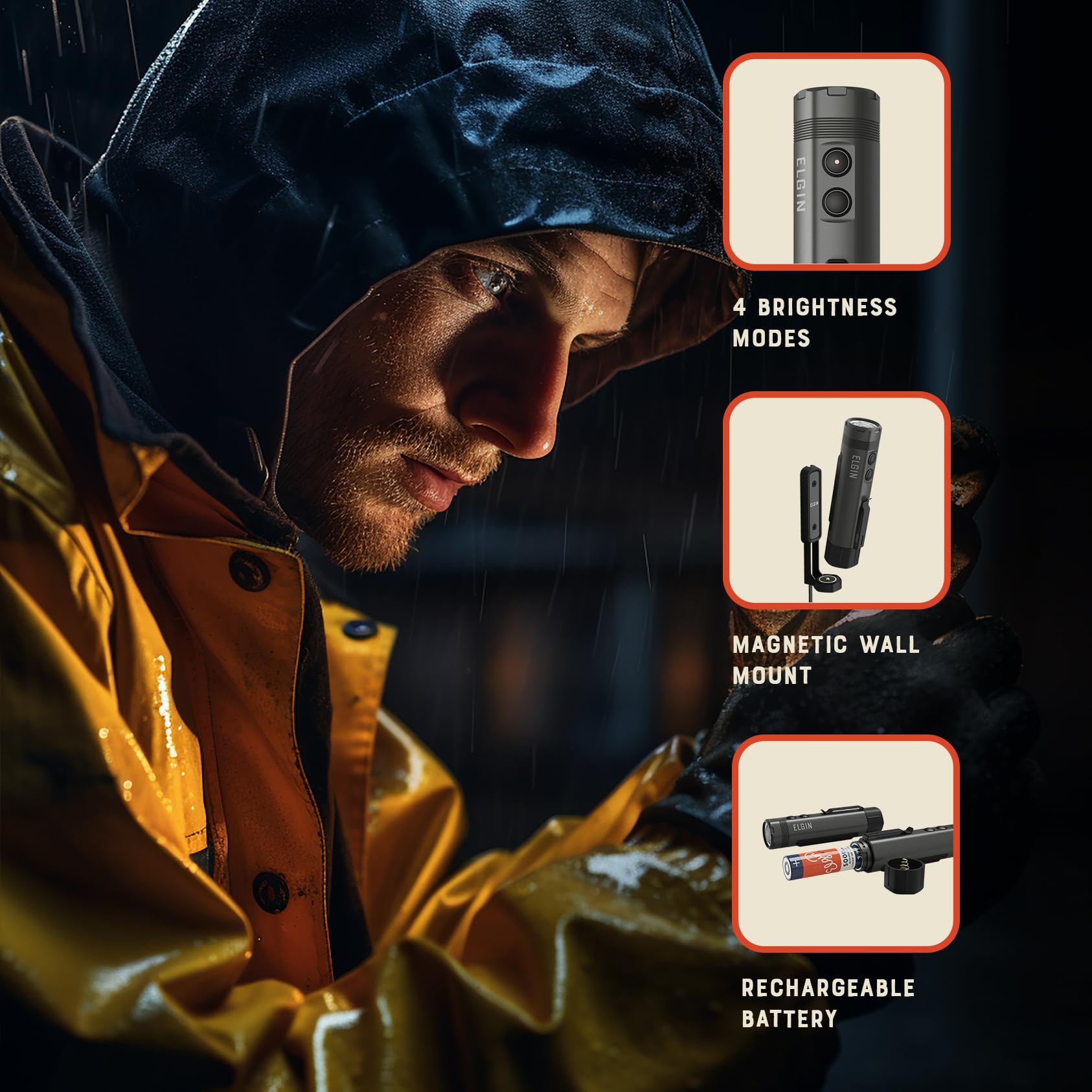 Elgin Maverick Led Rechargeable Flashlight, 1600 Lumens, Usb Magnetic Charging, Compact Cree Tactical Light For Work, Mechanics, Camping & Emergency, Drop-Tested, Weather-Resistant, Long Battery Life