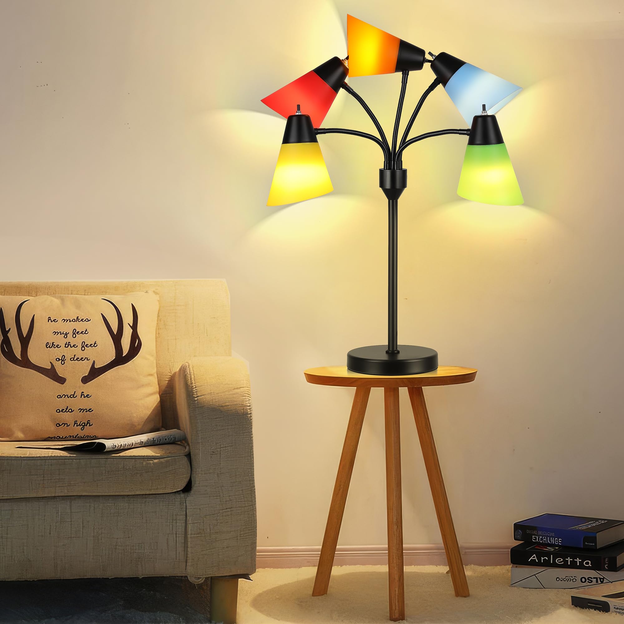 Hamucd Medusa Bedside Table Lamp For Bedroom, Modern Multi Head 5 Shade Lamps, Adjustable Lamp For Night Stands, Led Desk Lamp With Fun Light Multicolored Shades For Livingroom Kids Room, Office