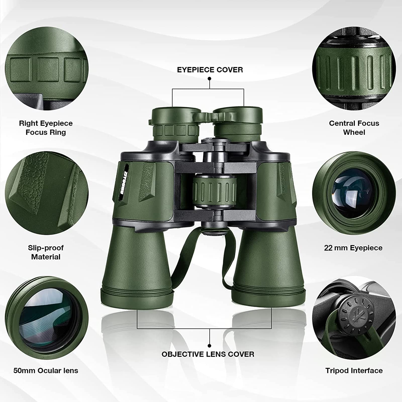 Ziyouhu 20X50 Binoculars For Adults And Kids,High Power Military Low Light Night Vision Binoculars,Waterproof Hd Professional/Compact Binoculars,Telescope For Adults Bird Watching Travel Hunting Stargazing